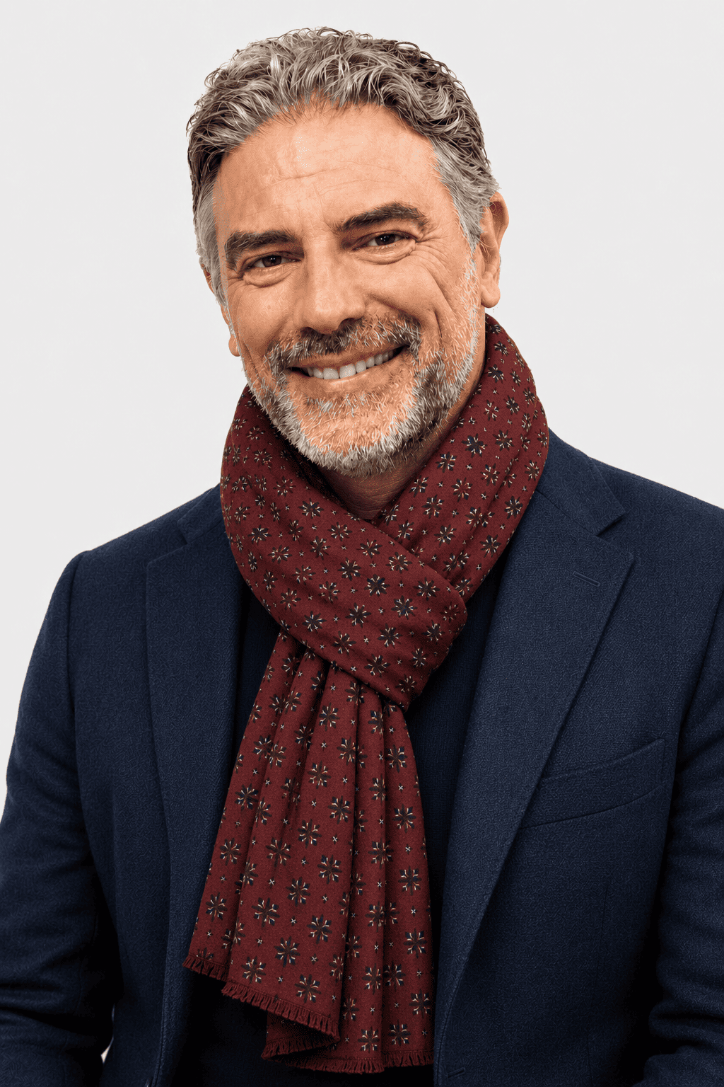 Sciarpa Foulard Pashmina Bordeaux con Motivo Geometrico Scuro e Fascia Verde Blu | Acrilico, Lana, Viscosa e Modal