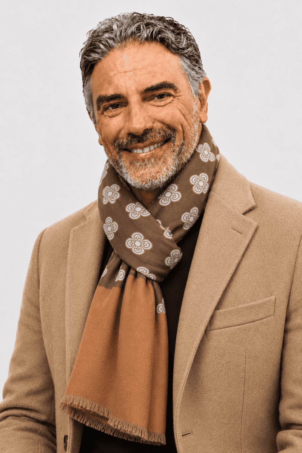 Sciarpa Foulard Pashmina Marrone con Motivo Floreale | Acrilico, Lana, Viscosa e Modal