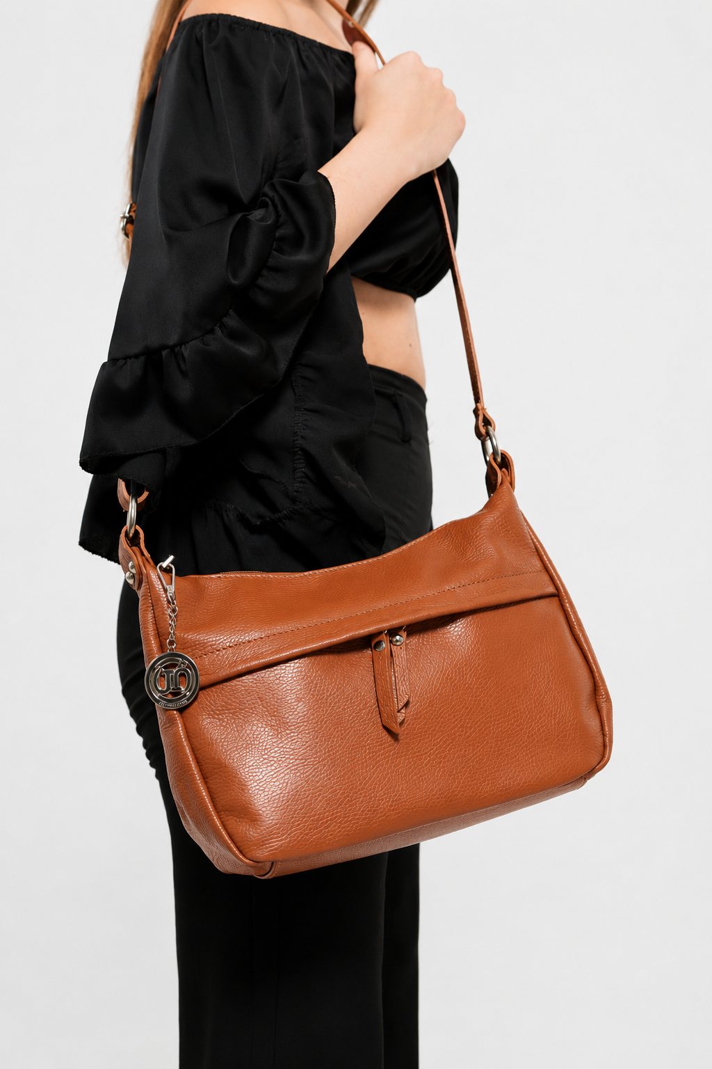 THEA — Borsa a Tracolla in Vera Pelle Cognac | Made in Italy