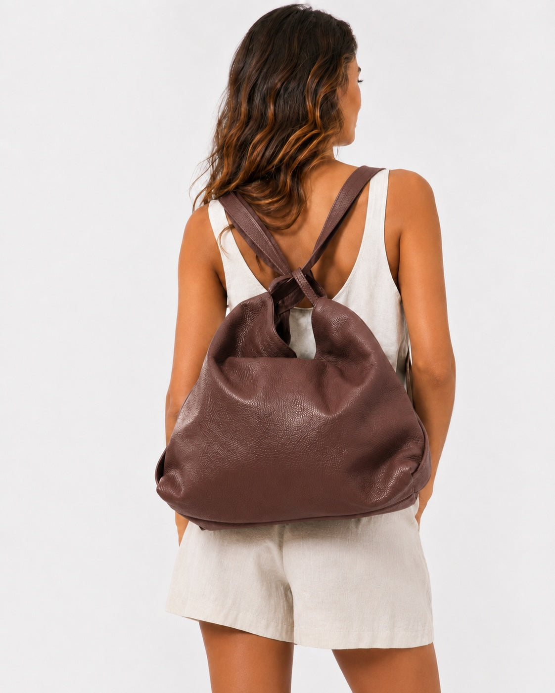 Francesca Women's Shoulder Bag Backpack Genuine Brown Leather Versatile Practical