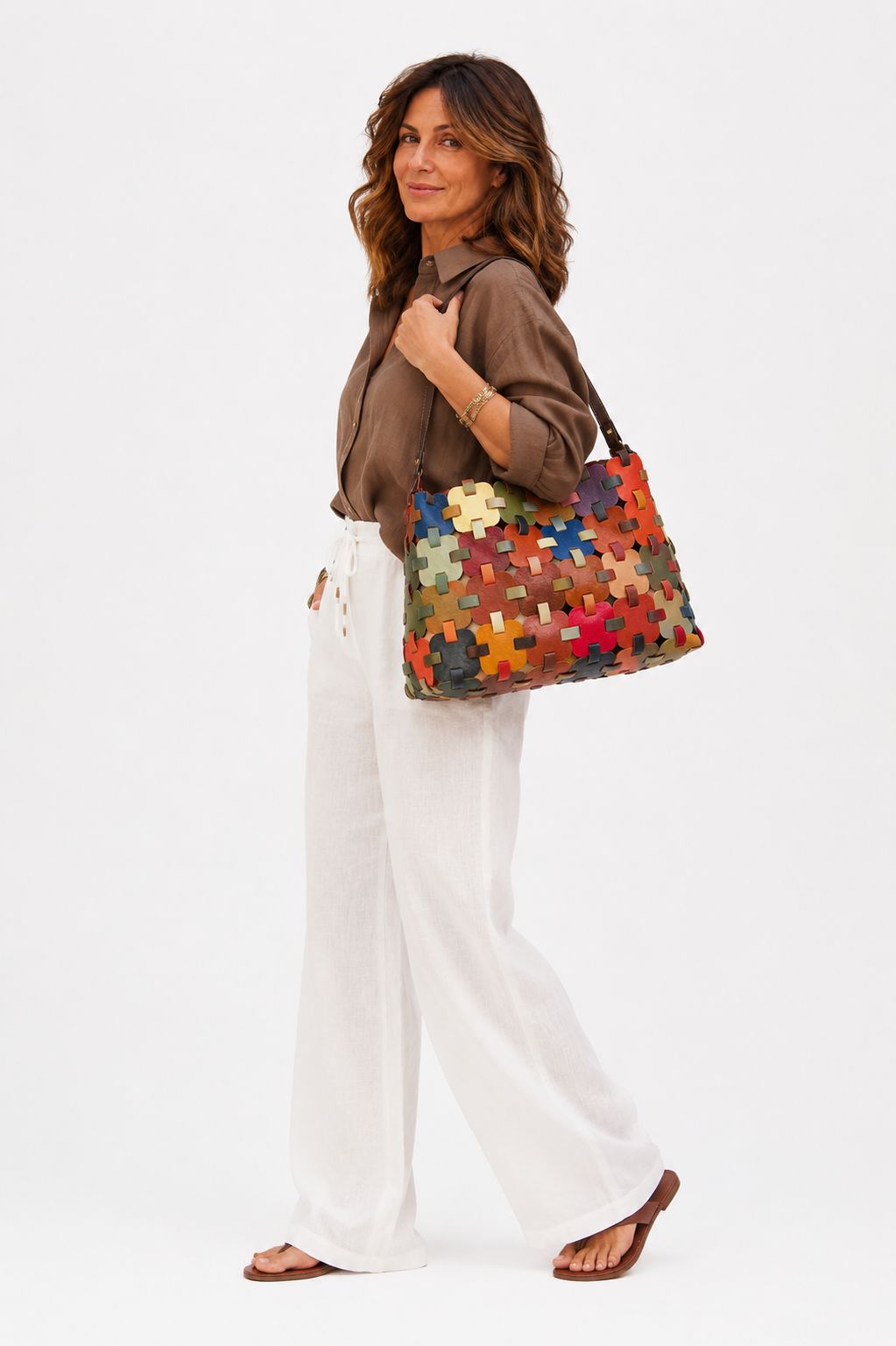 Borsa Donna ROBERTA | Pelle Patchwork Multicolore | Spalla e Zaino