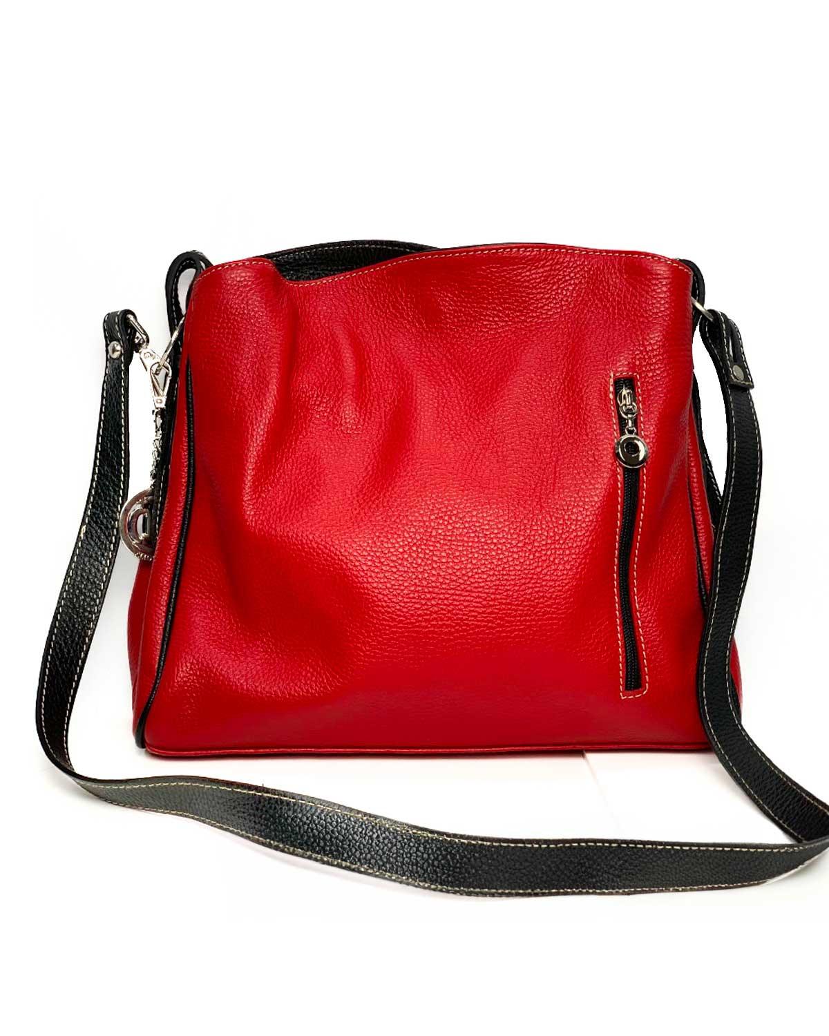 Borsa a spalla donna Maria Giulia in vera pelle made in italy - Rosso con manici Nero - Alidiluna