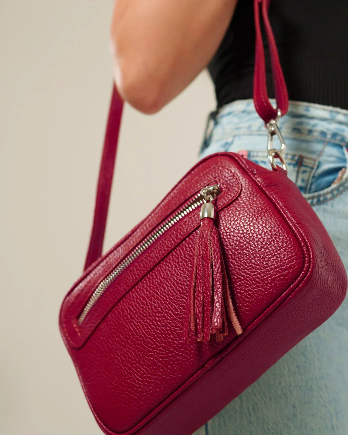 Borsa donna Alessia Vera Pelle Bordeaux Compatta - Alidiluna