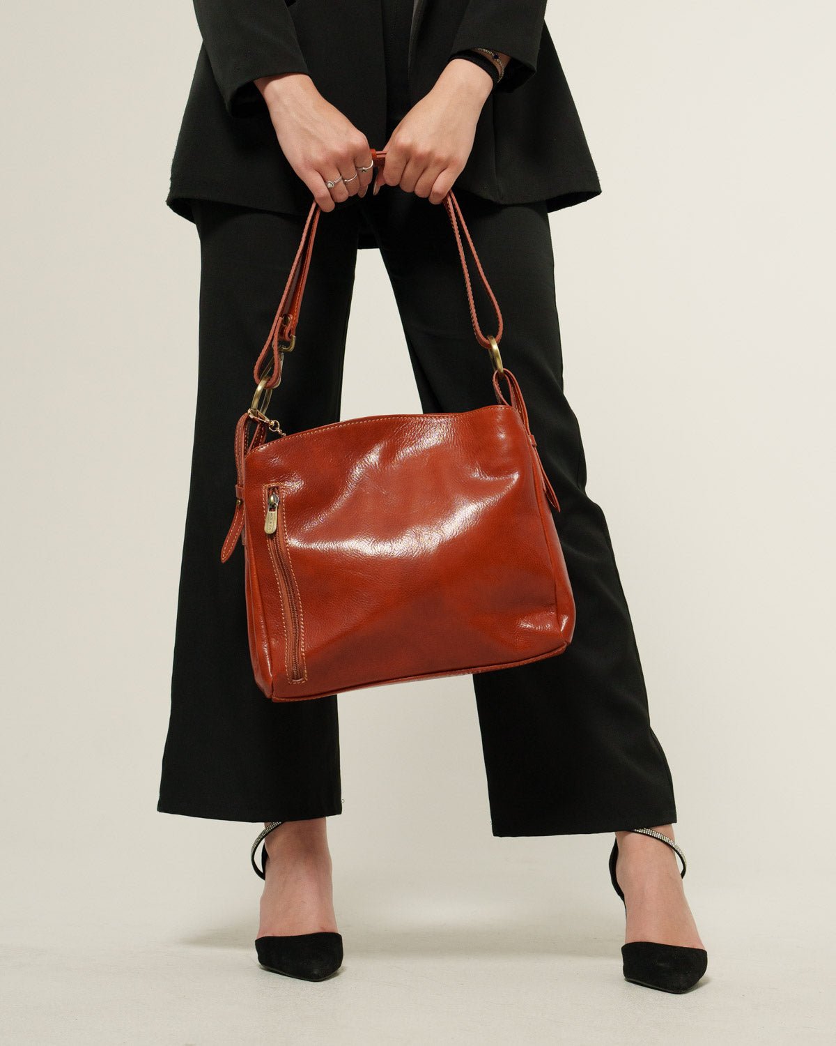 Borsa Spalla Donna Paola Vera Pelle Cognac Elegante - Alidiluna