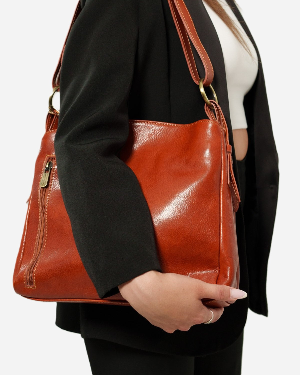 PAOLA — Borsa a spalla donna in vera pelle cognac | Made in Italy