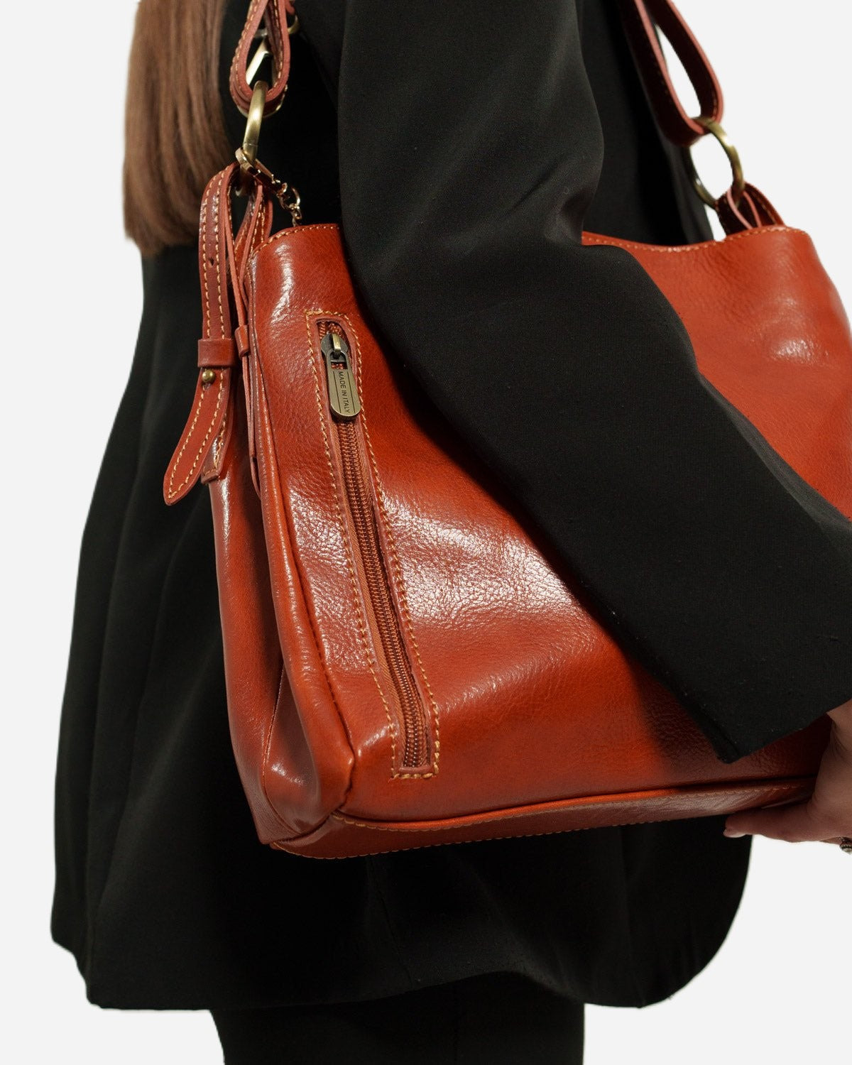 PAOLA — Borsa a spalla donna in vera pelle cognac | Made in Italy