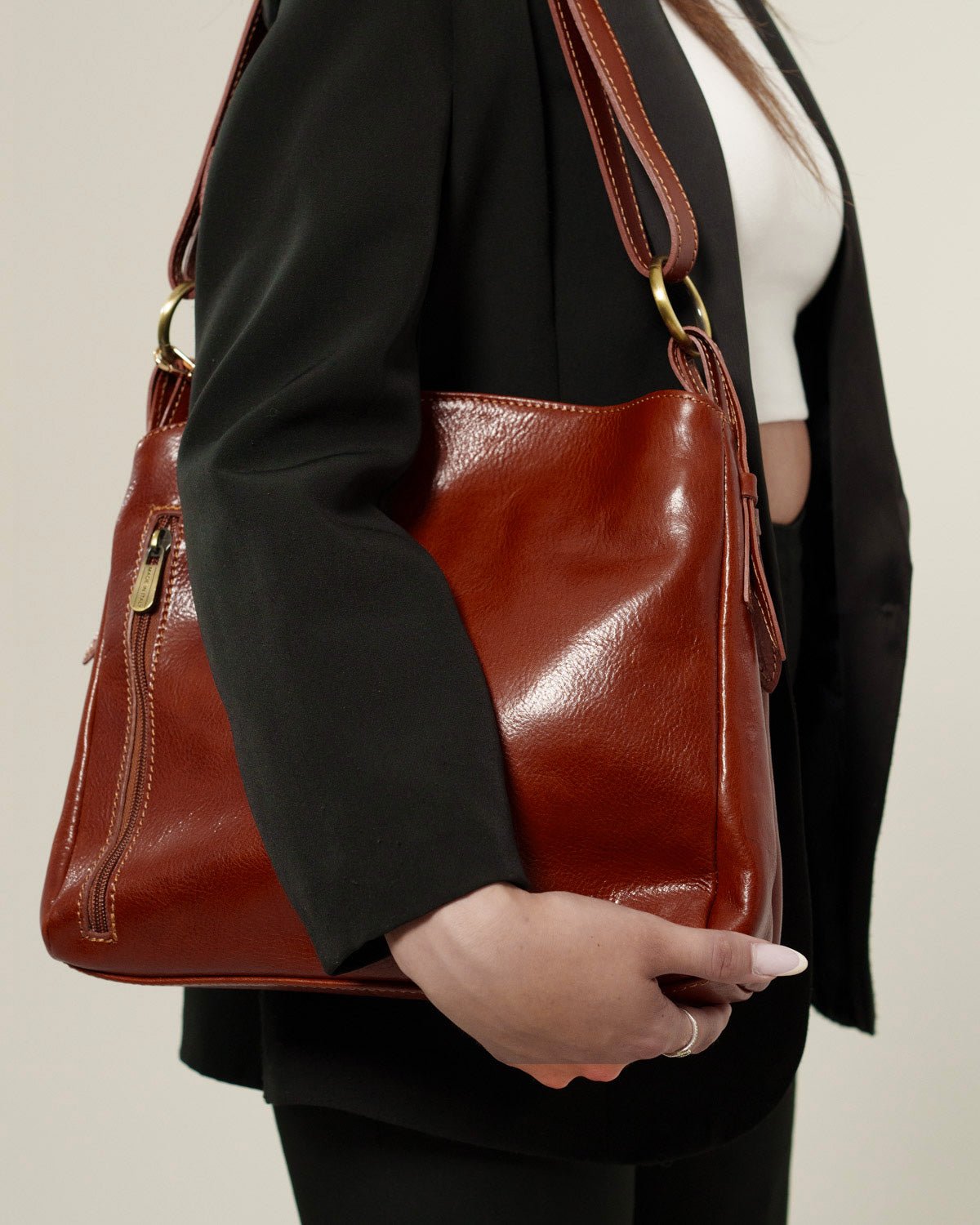 Borsa Spalla Donna Paola Vera Pelle Testa di Moro Elegante - Alidiluna