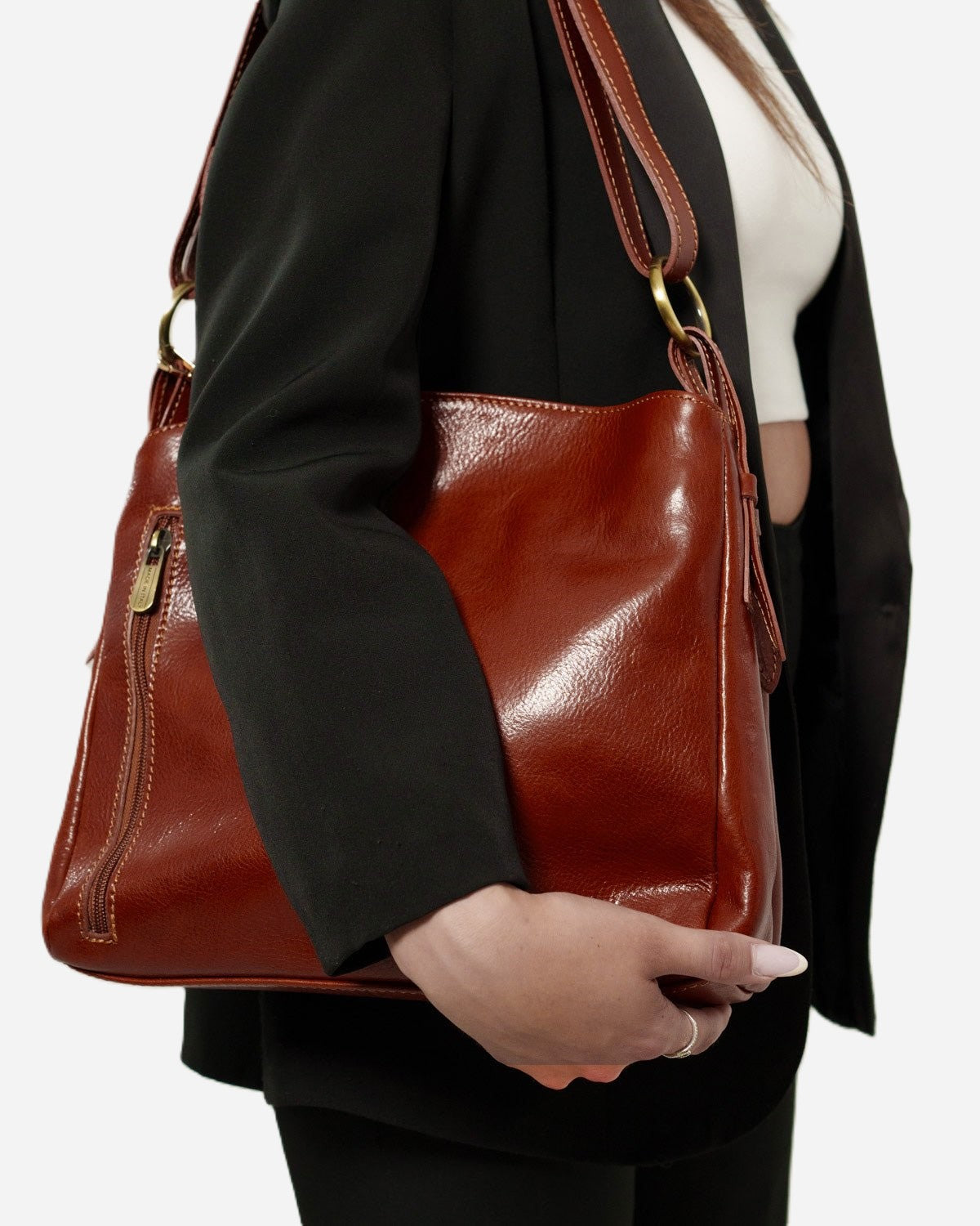 Paola Women's Shoulder Bag in Elegant Dark Brown Genuine Leather