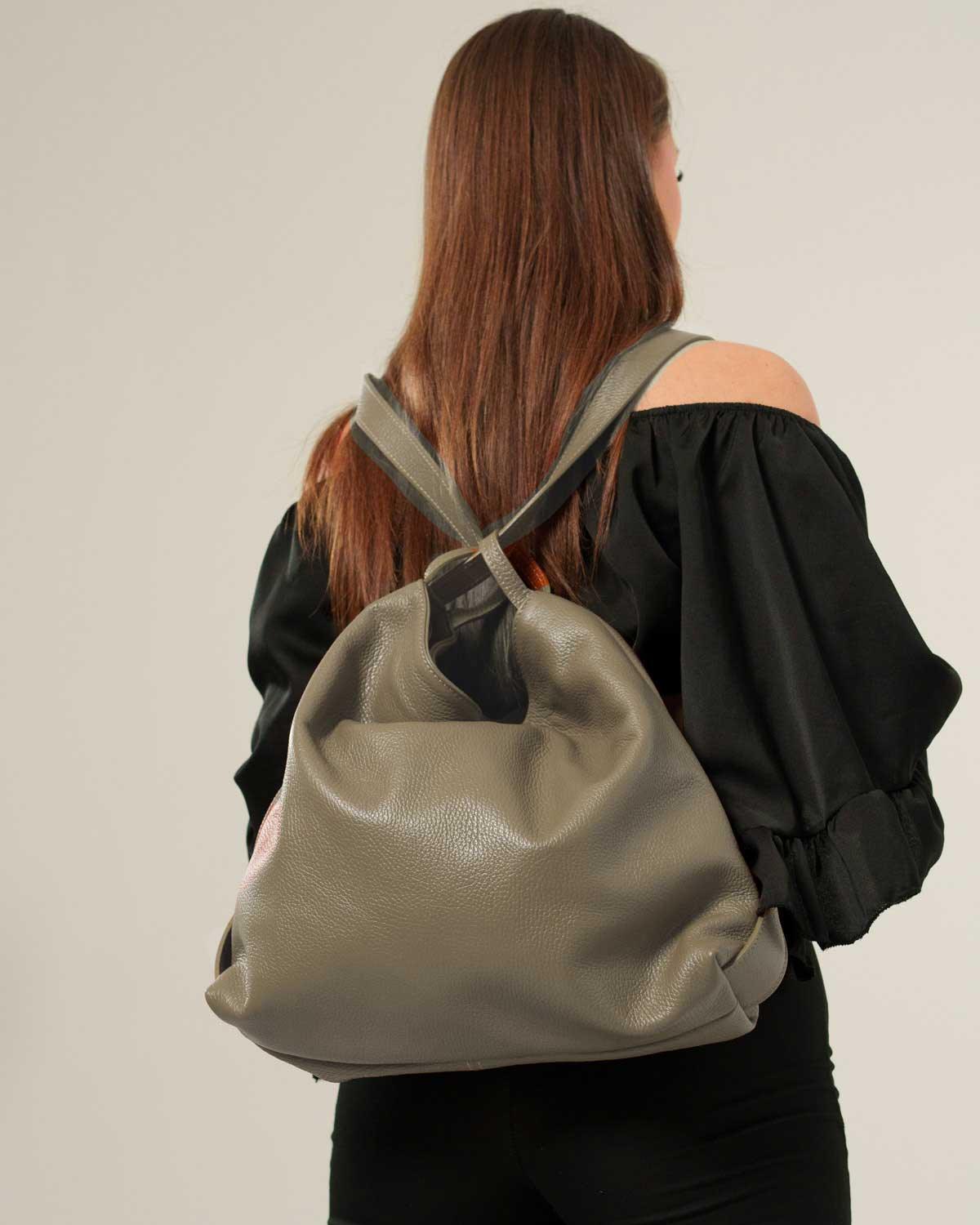 Borsa Spalla Zaino Donna Francesca Vera Pelle Fango Versatile Pratica - Alidiluna