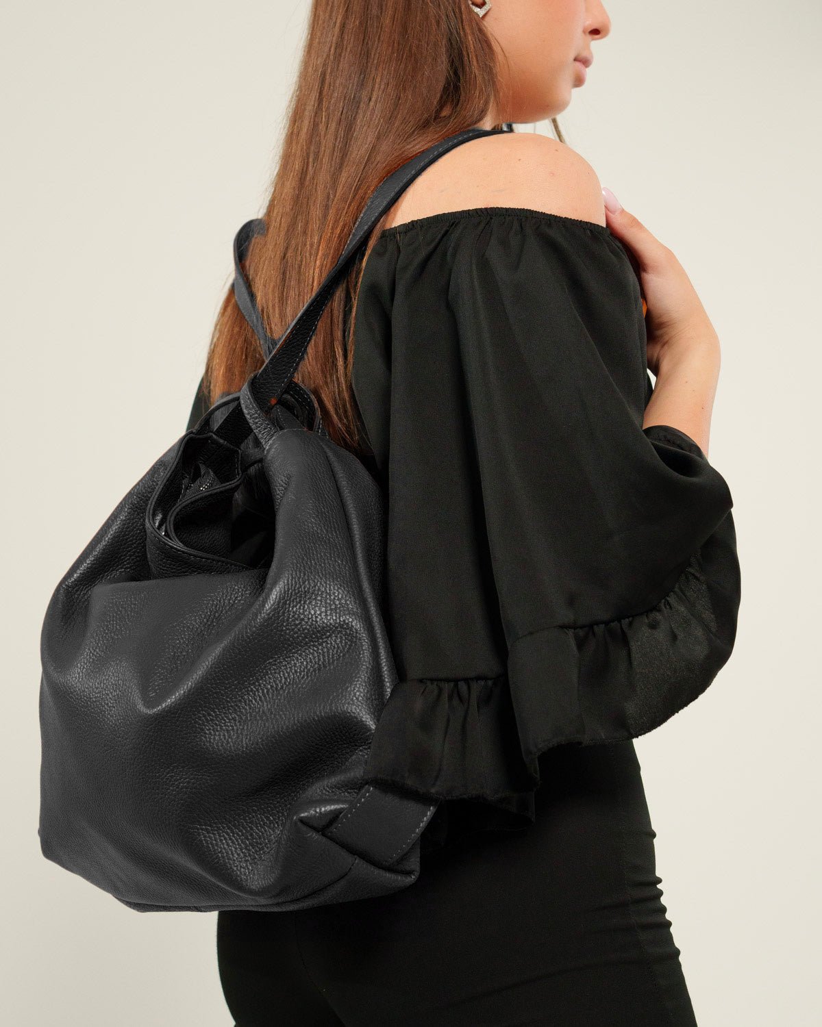 Borsa Spalla Zaino Donna Francesca Vera Pelle Nero Versatile Pratica - Alidiluna
