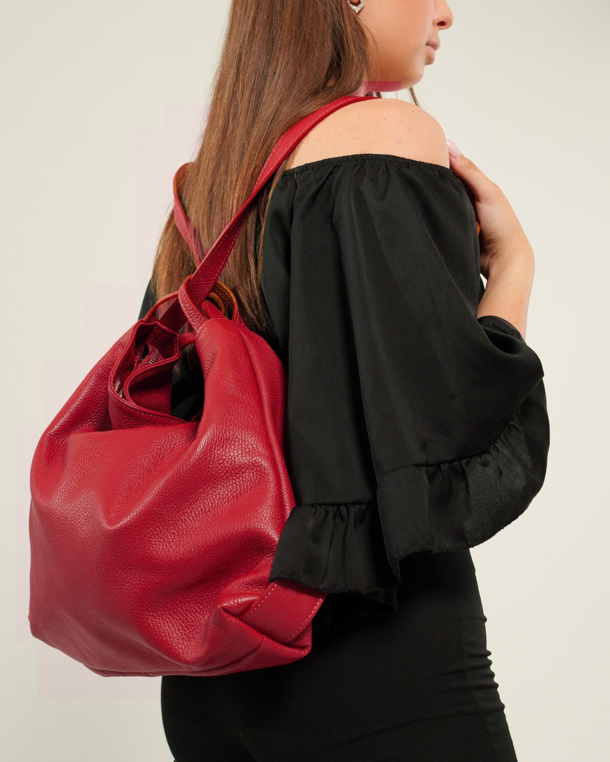 Borsa Spalla Zaino Donna Francesca Vera Pelle Rosso Versatile Pratica - Alidiluna