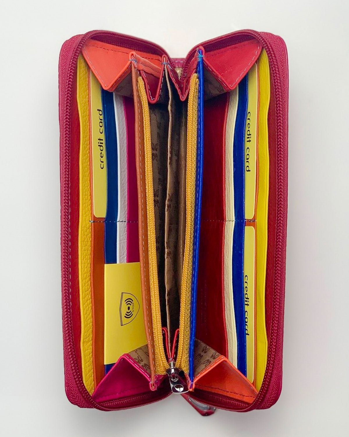 Portafoglio Portamonete Porta Carte donna Nefertari in vera pelle artigianale Ciclamino - Alidiluna