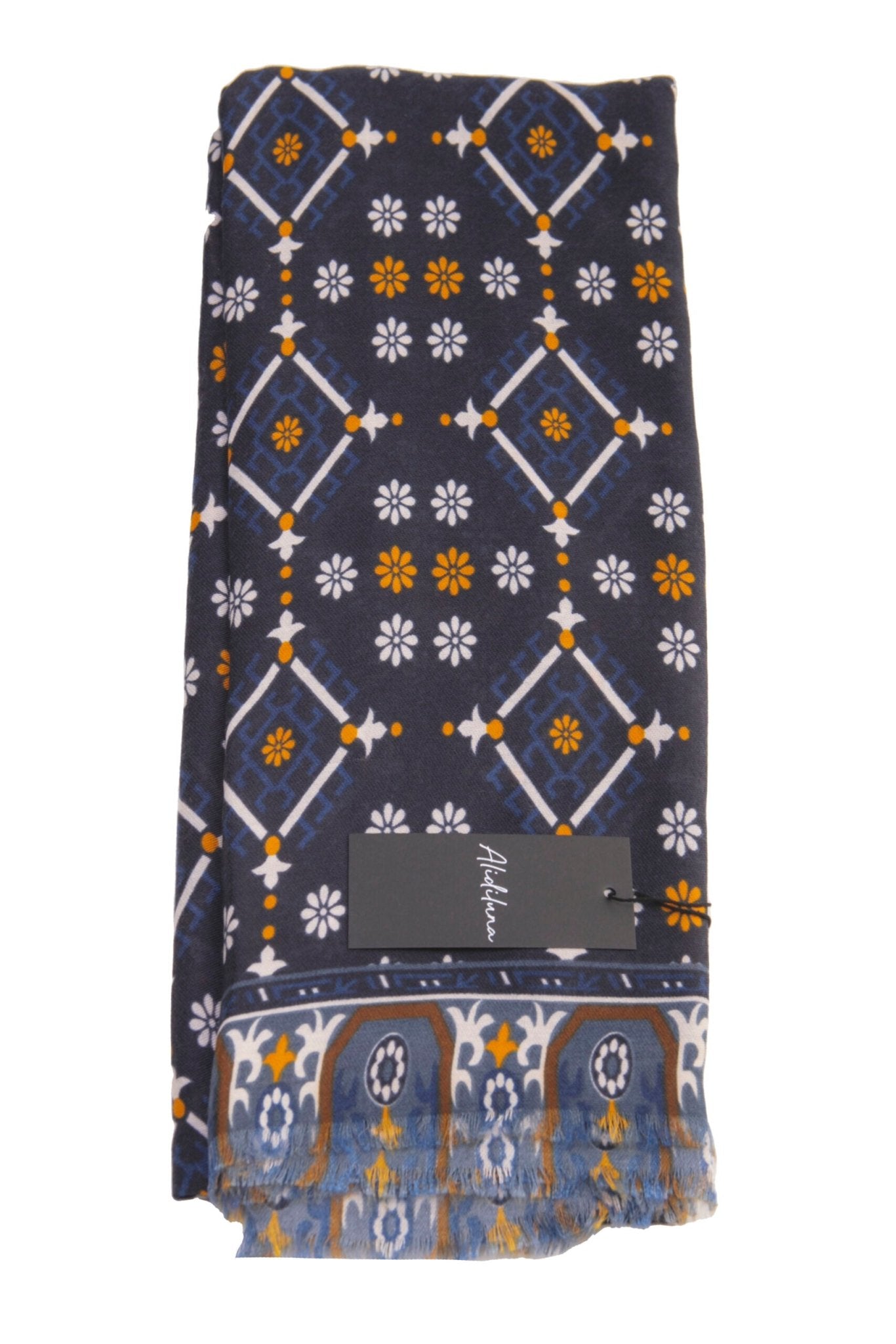 Sciarpa, foulard, Pashmina Uomo/Donna in Lana e Acrilico Blu con motivi geometrici fluoreali - Alidiluna