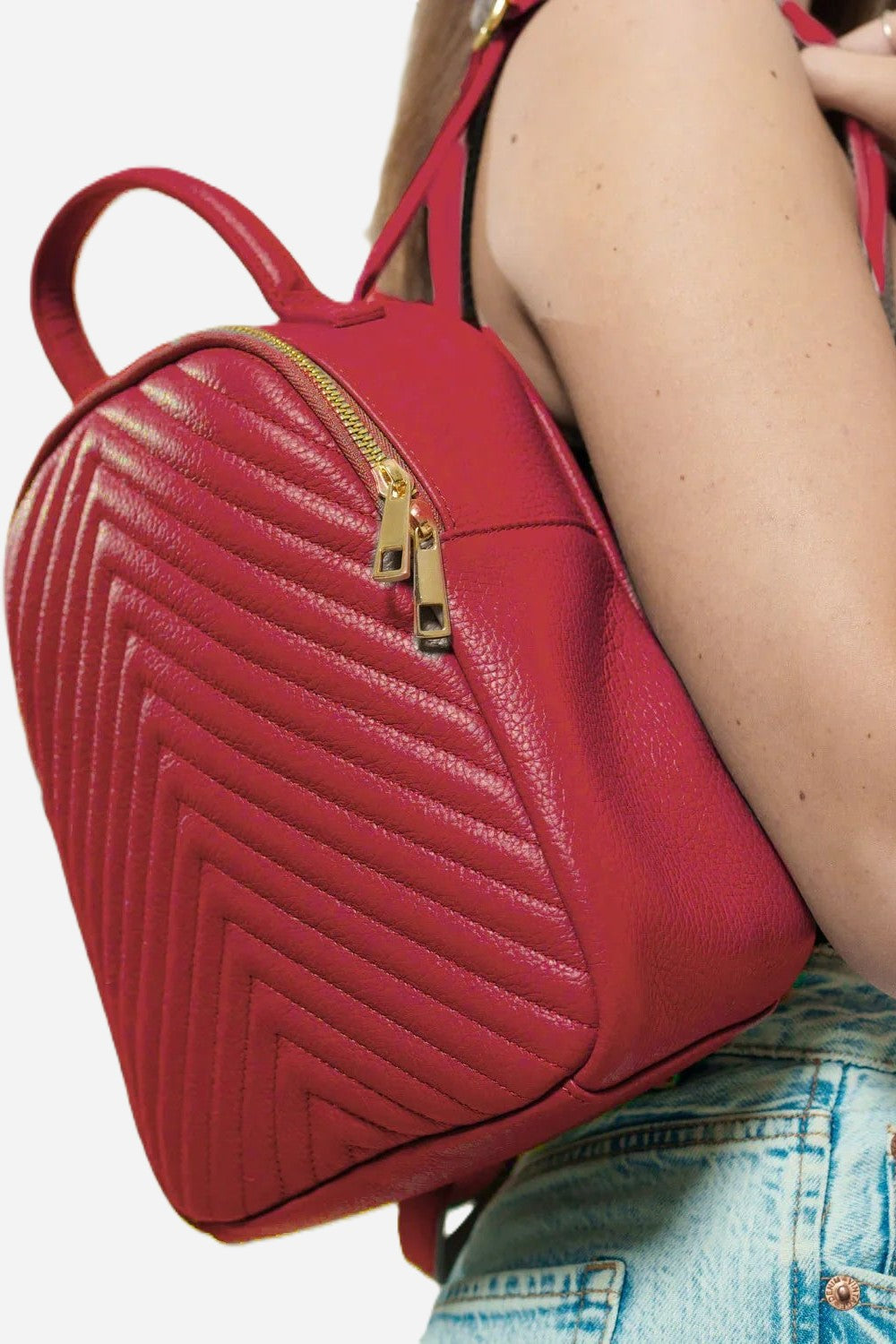 Cinzia Women's Backpack Genuine Leather Red Elegant Practical