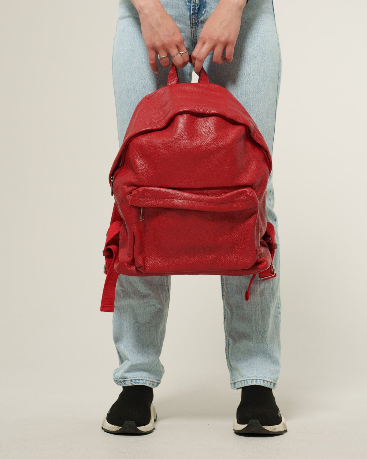 Zaino donna Federica in vera pelle Rosso porta pc tasche con zip - Alidiluna