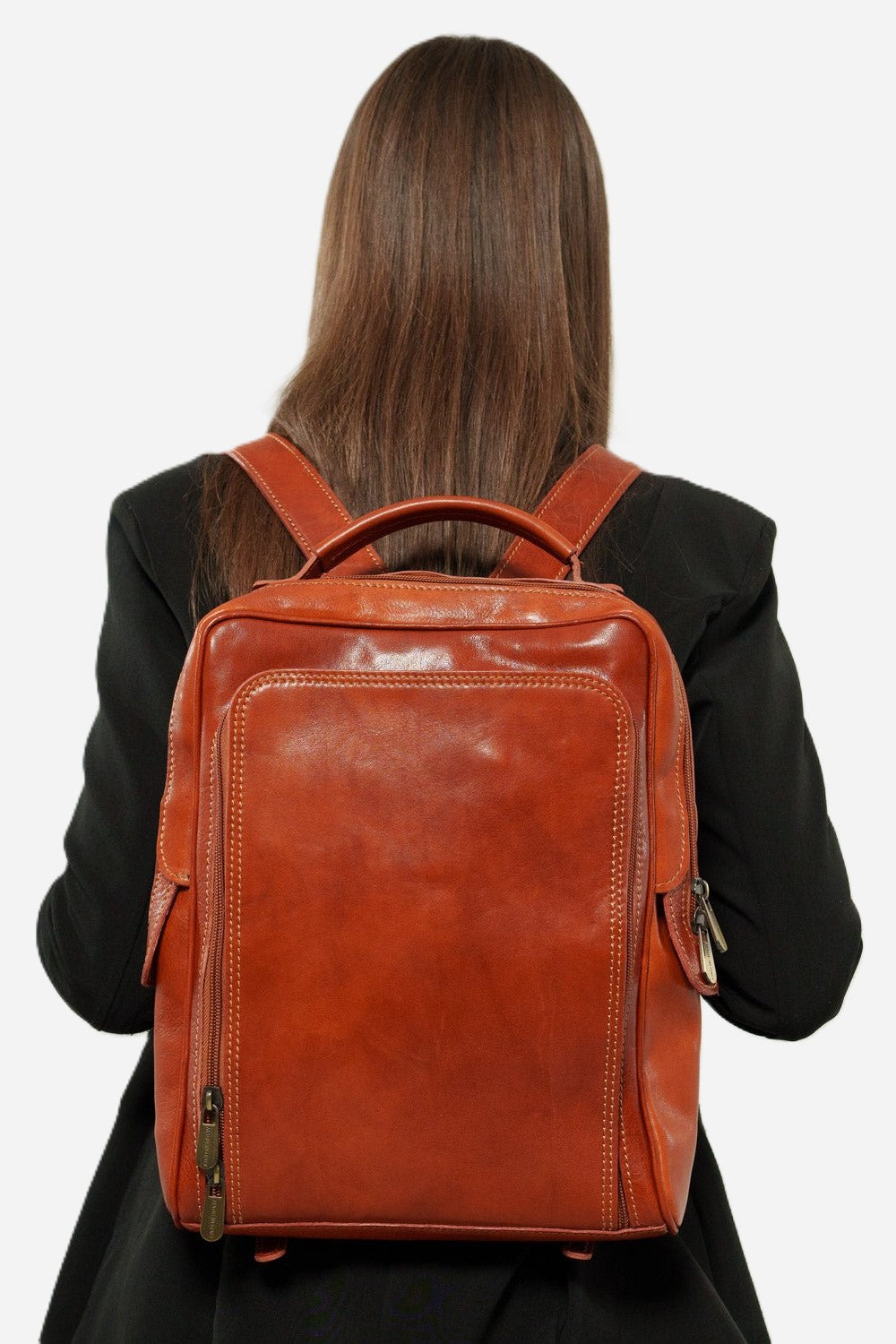 Maria Elena Women's Backpack in Genuine Cognac Leather with Laptop Compartment