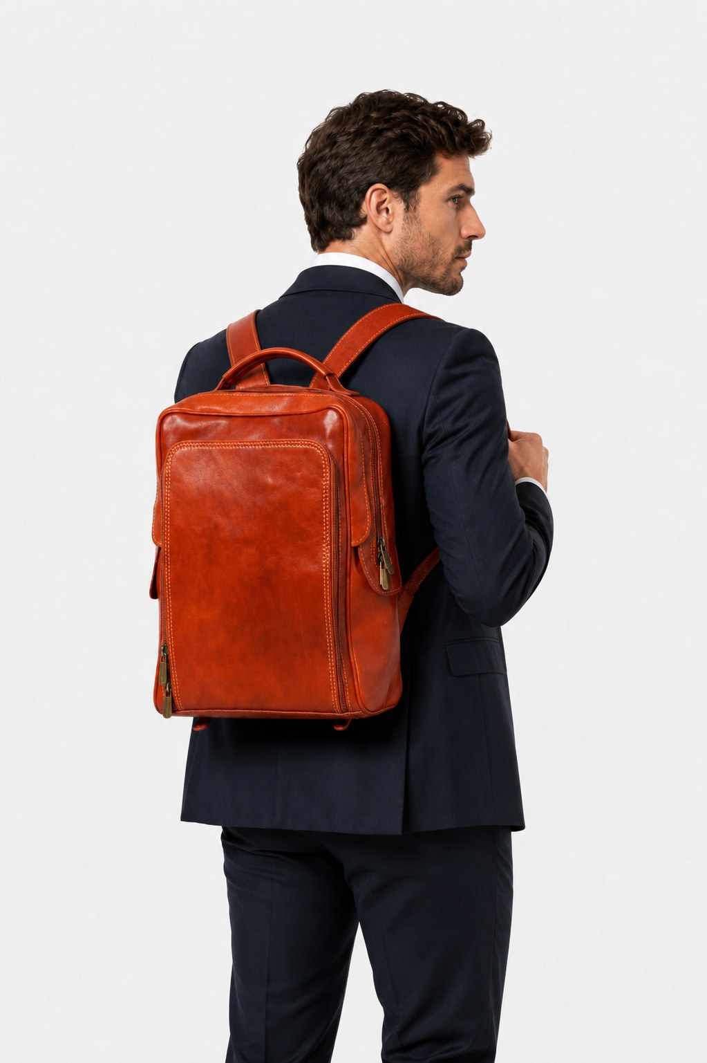 Maria Elena Women's Backpack in Genuine Cognac Leather with Laptop Compartment