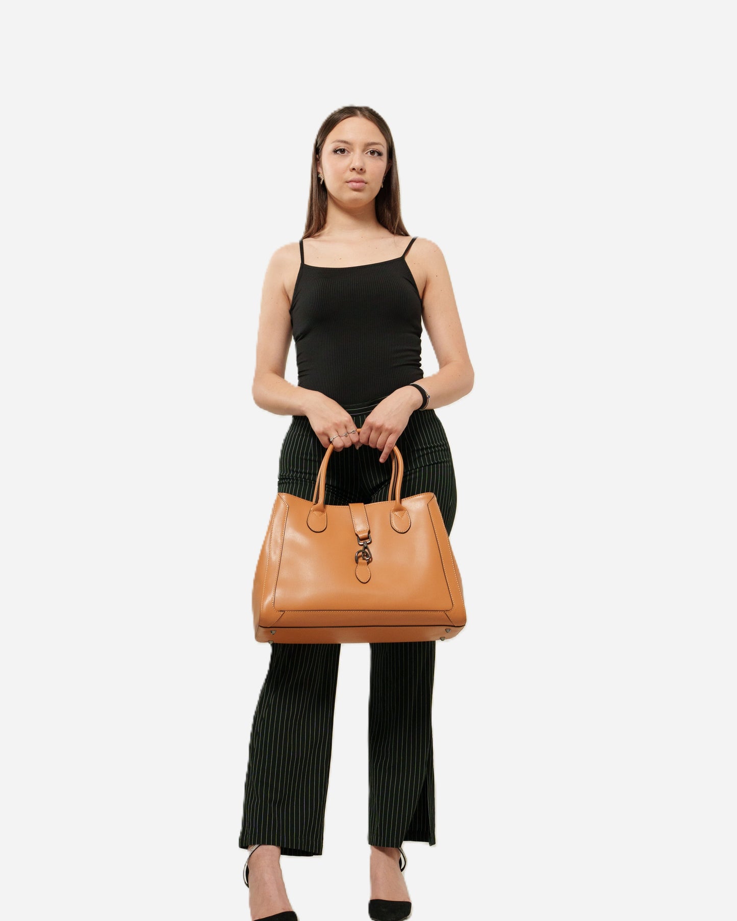 Borsa a Mano Spalla Tracolla Donna Coralba vera pelle Cognac