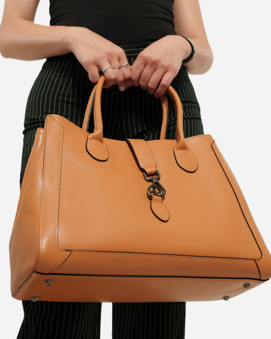 Borsa a Mano Spalla Tracolla Donna Coralba vera pelle Cognac