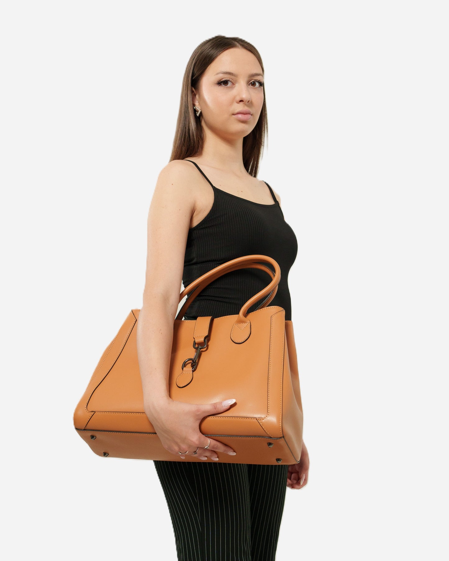 Borsa a Mano Spalla Tracolla Donna Coralba vera pelle Cognac