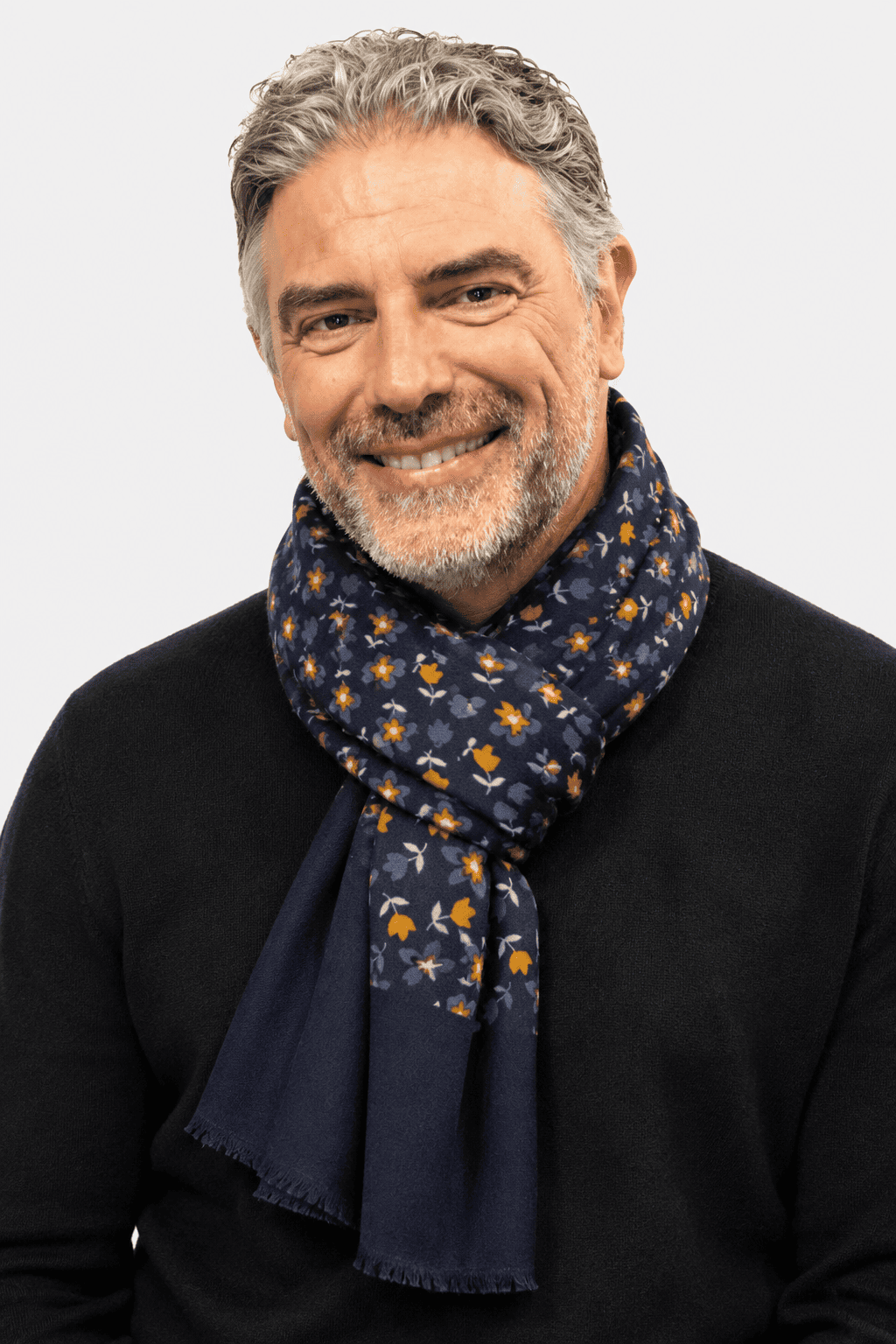 Sciarpa Foulard Pashmina Blu con Fiori Stilizzati | Acrilico, Lana, Viscosa e Modal