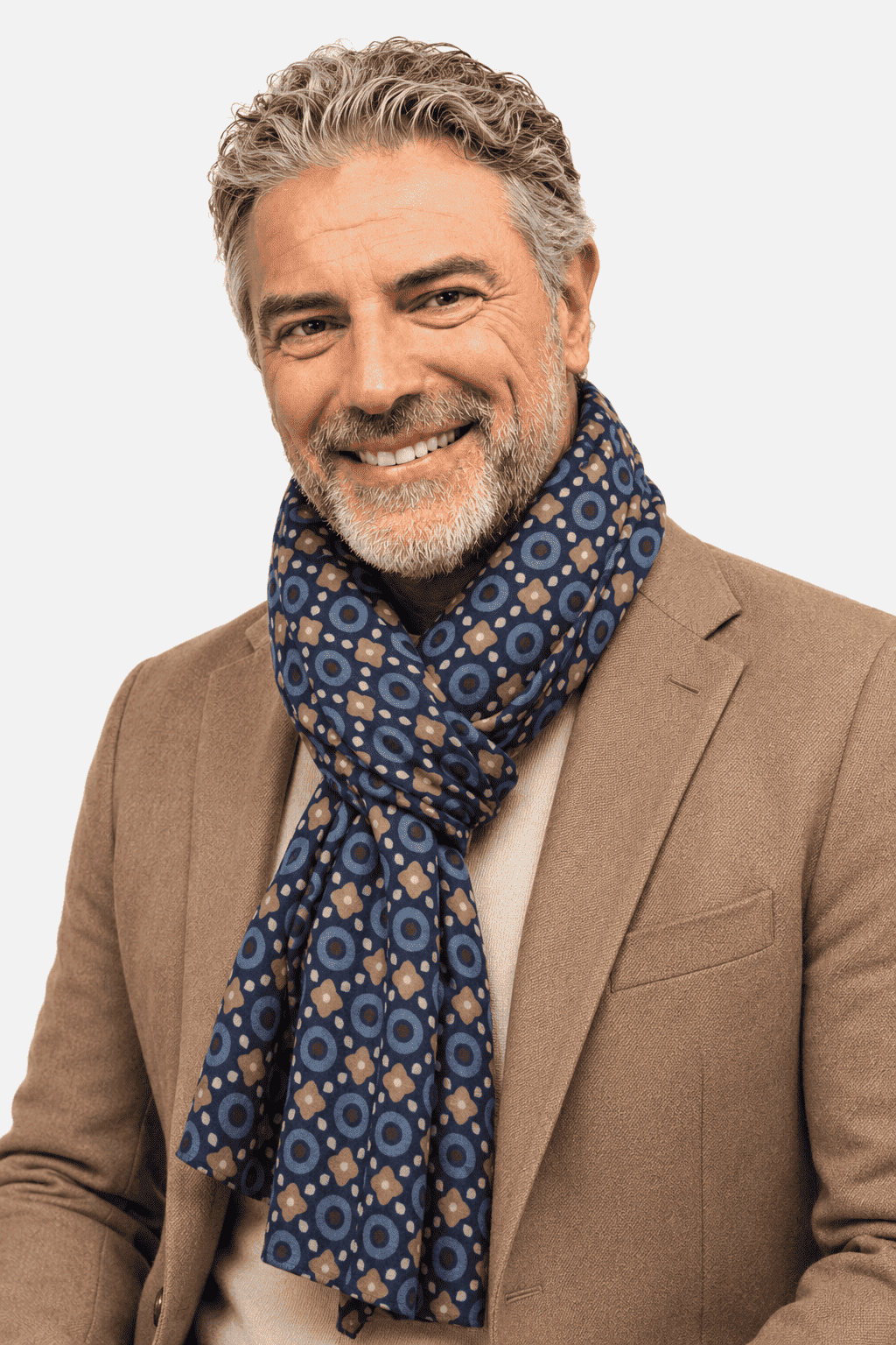Sciarpa Foulard Pashmina Blu con Motivo Geometrico Multicolore | Acrilico, Lana, Viscosa e Modal