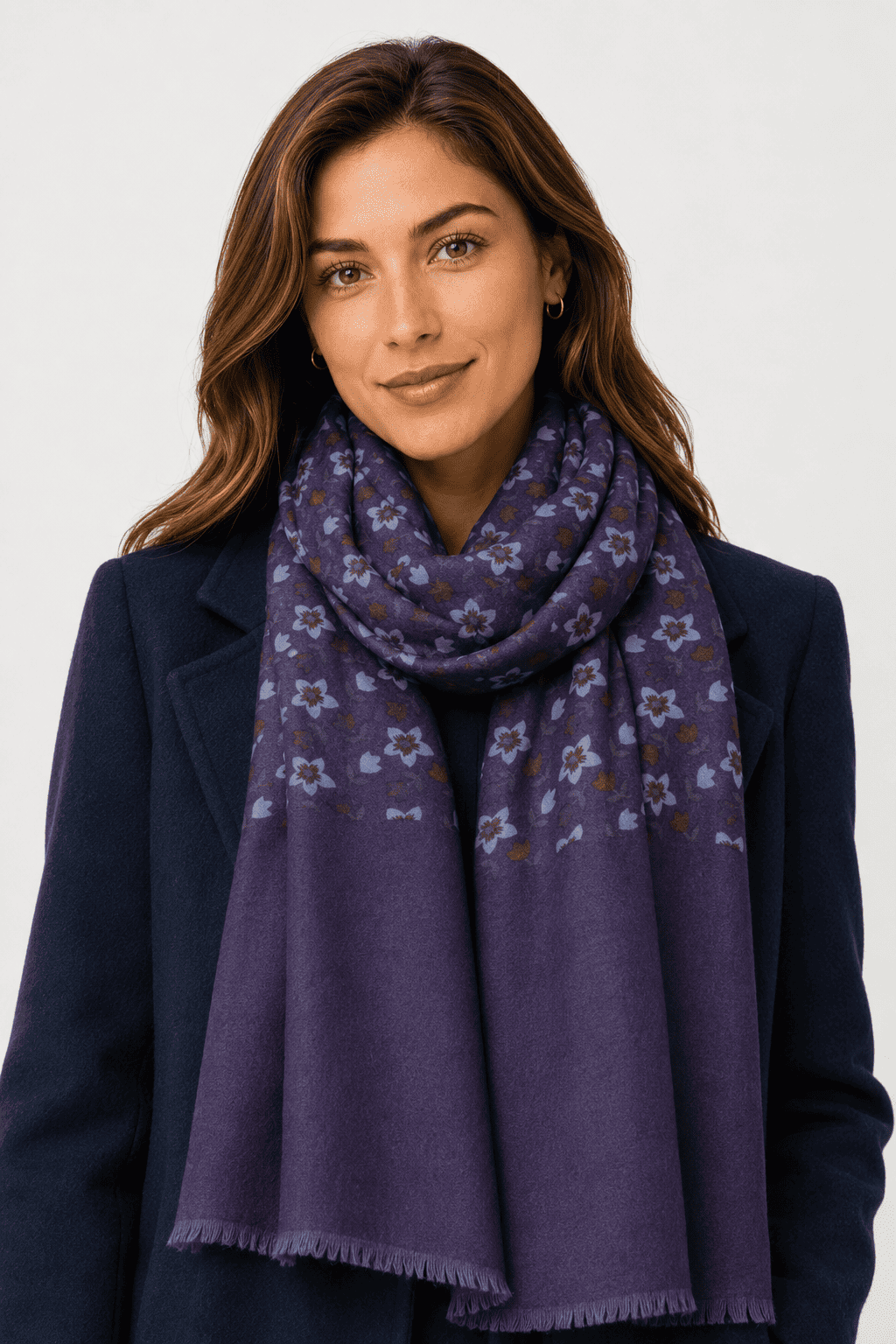 Sciarpa Foulard Pashmina Viola con Motivo Floreale e Stellato | Acrilico, Lana, Viscosa e Modal