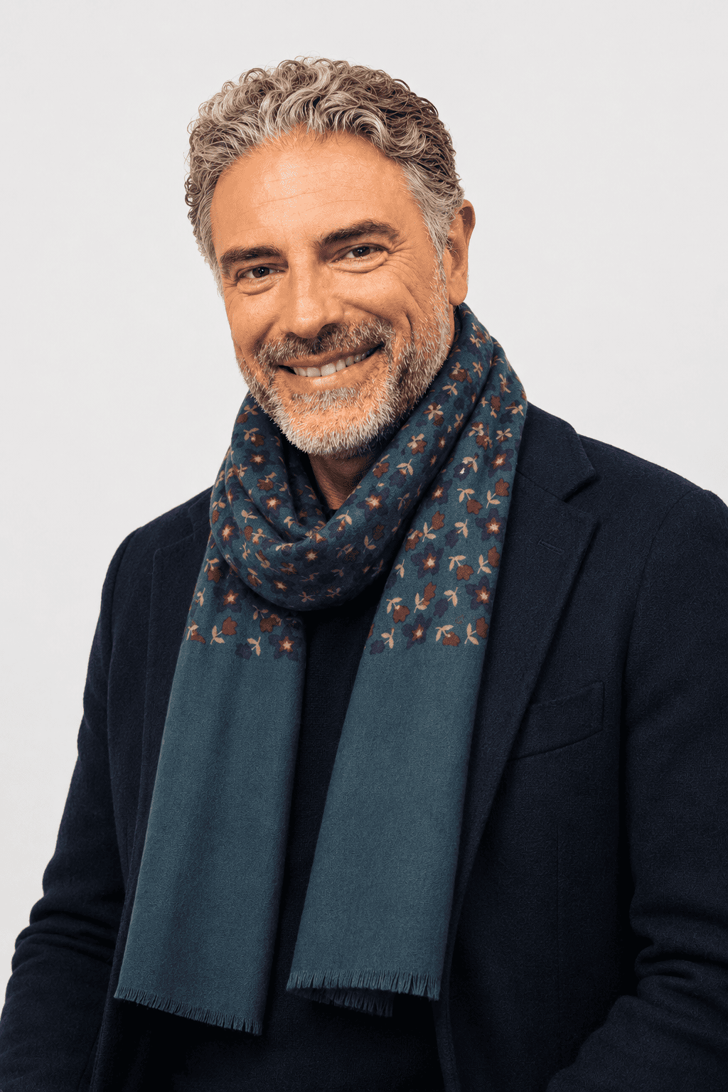 Sciarpa Foulard Pashmina Verde con Motivo Floreale Blu e Rosso | Acrilico, Lana, Viscosa e Modal