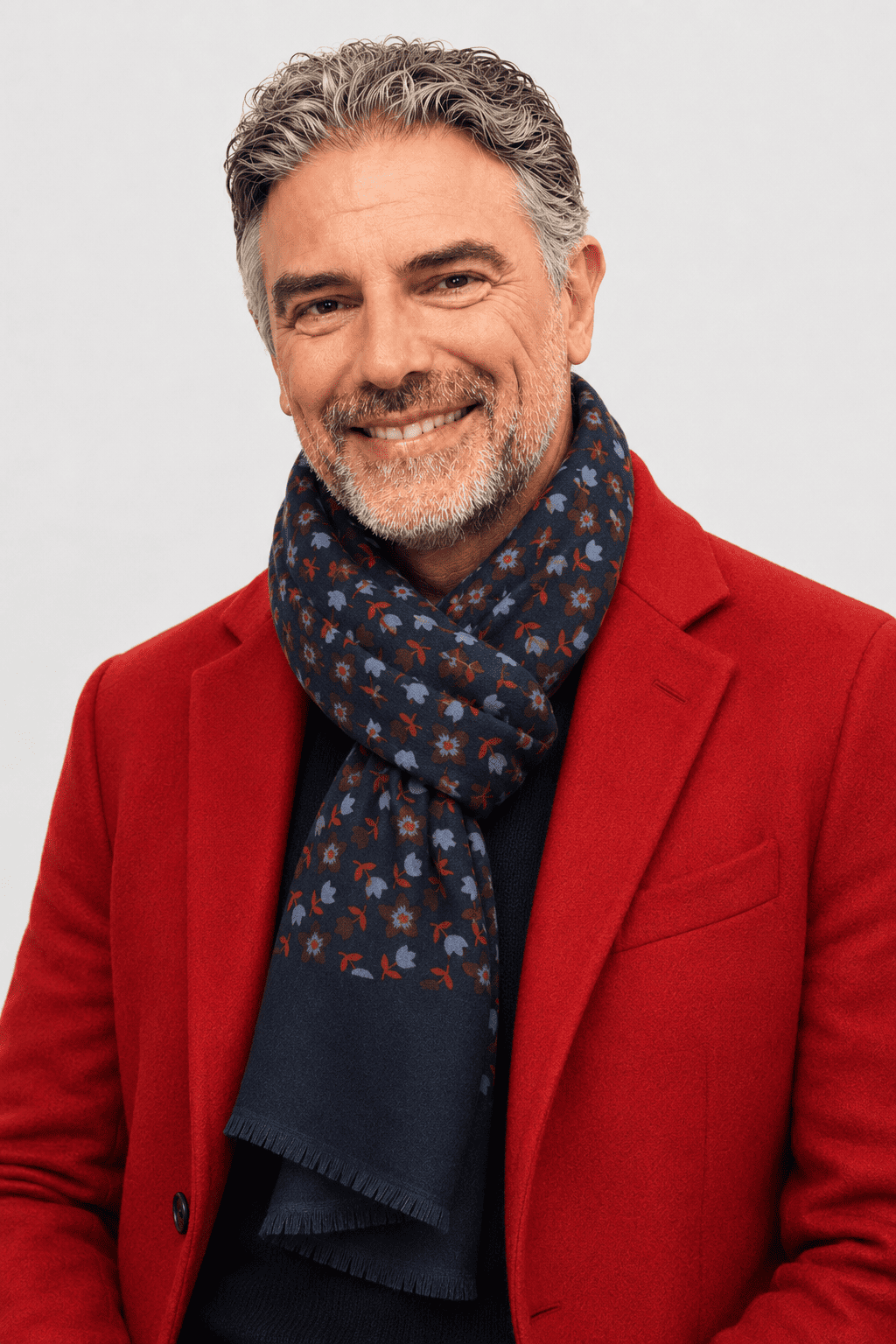 Sciarpa Foulard Pashmina Blu con Piccoli Fiori Stilizzati Multicolore | Acrilico, Lana, Viscosa e Modal