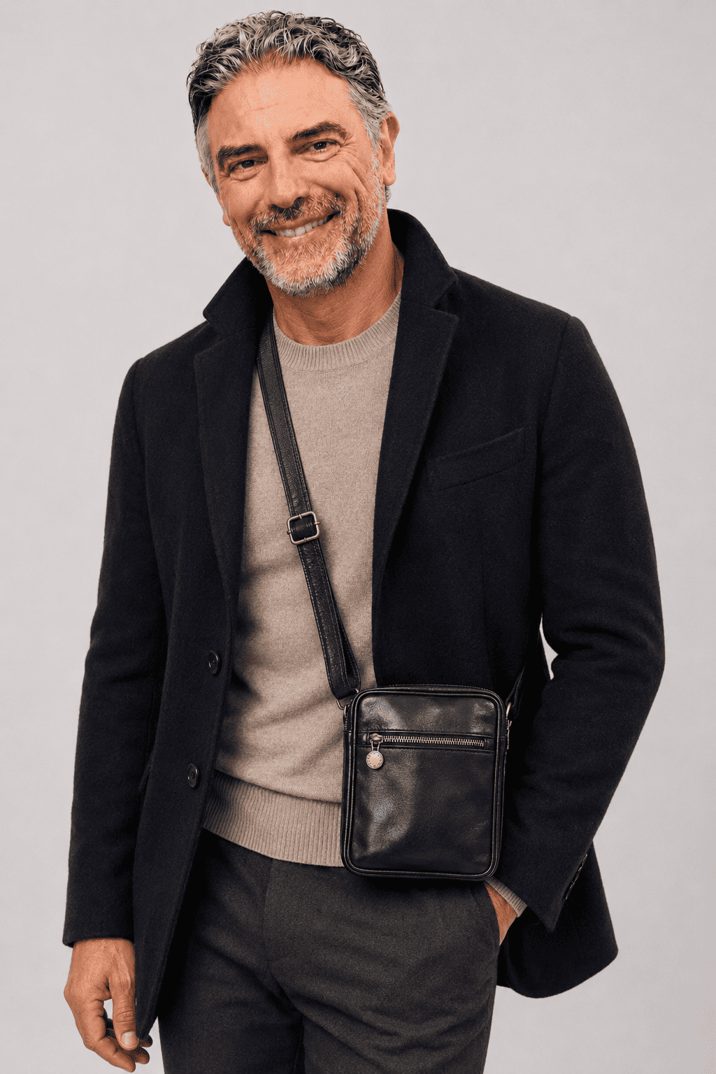 Black Tommaso Men's Compact Sporty Leather Shoulder Bag