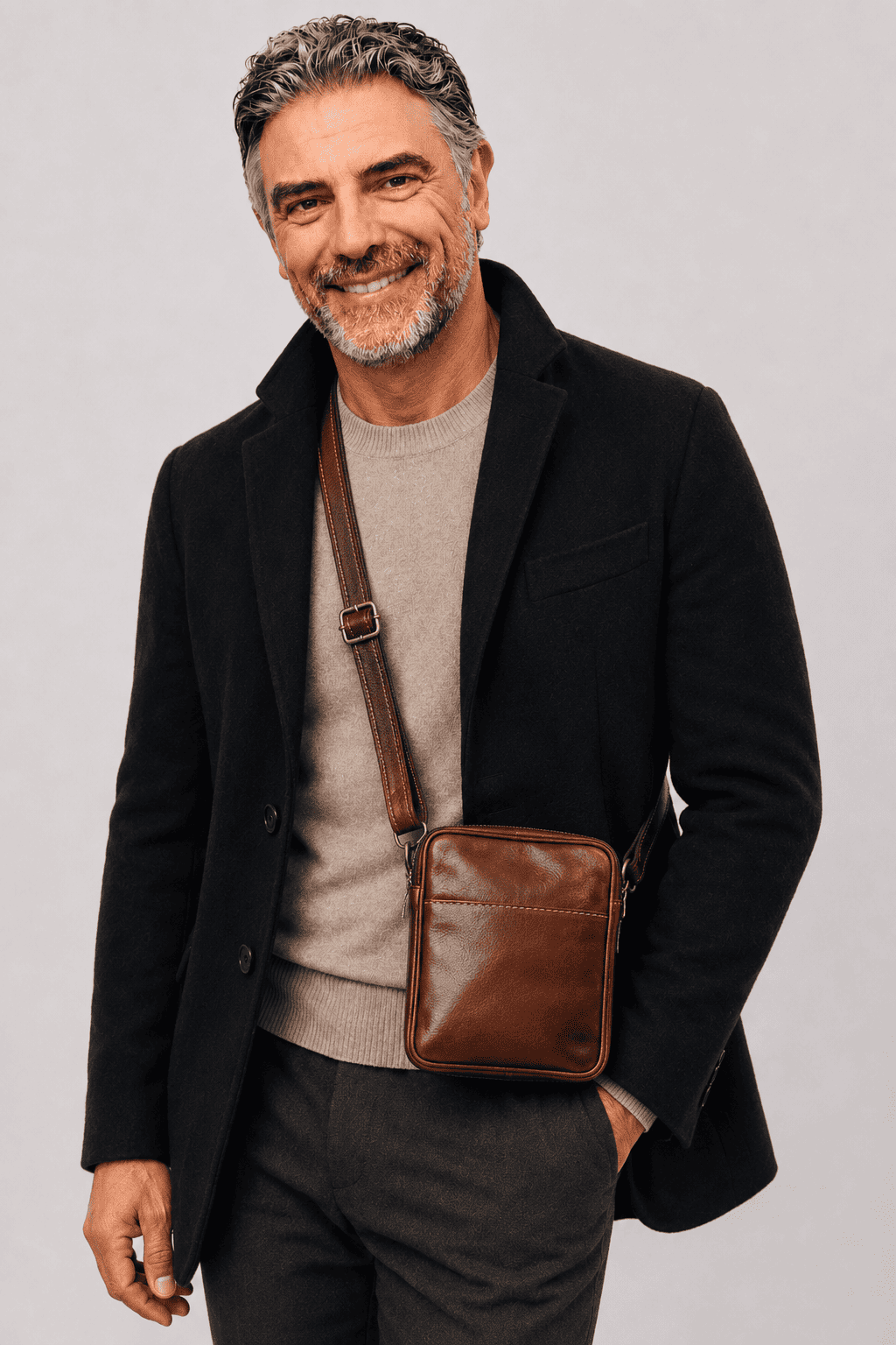 Tommaso Brown Men's Compact Sporty Leather Shoulder Bag