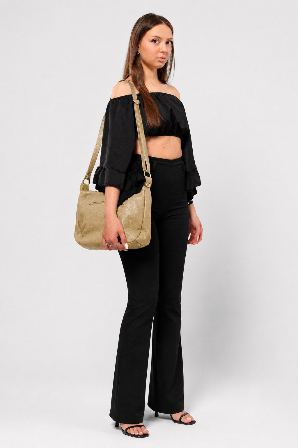 THEA — Borsa a Tracolla in Vera Pelle Taupe | Made in Italy