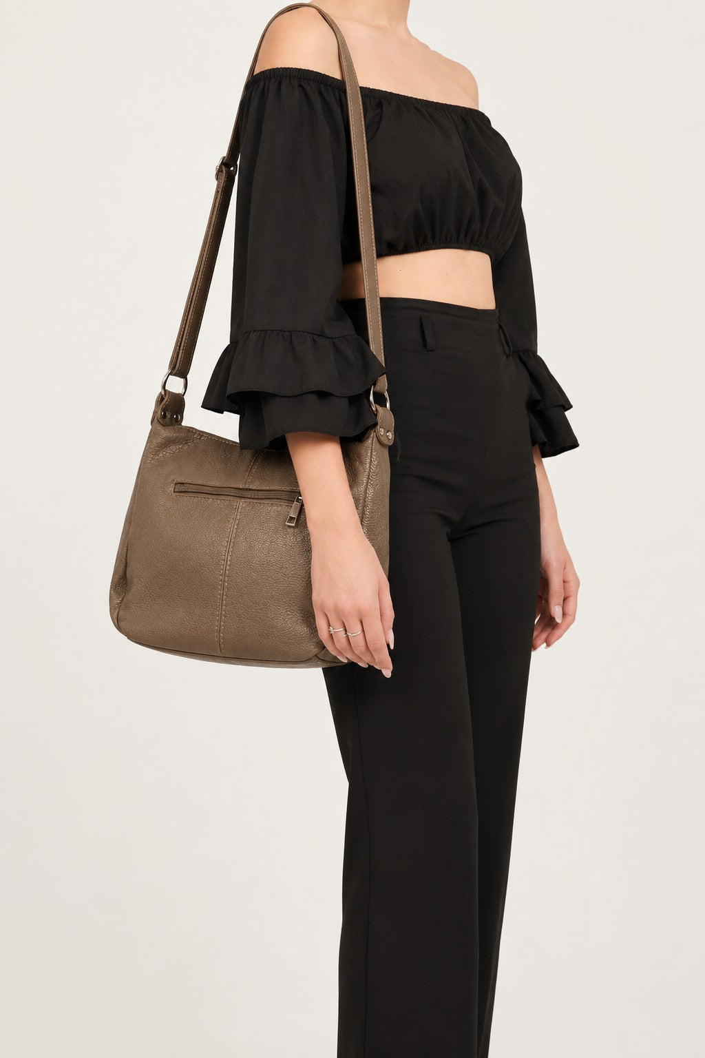 THEA — Borsa a Tracolla in Vera Pelle Fango | Made in Italy