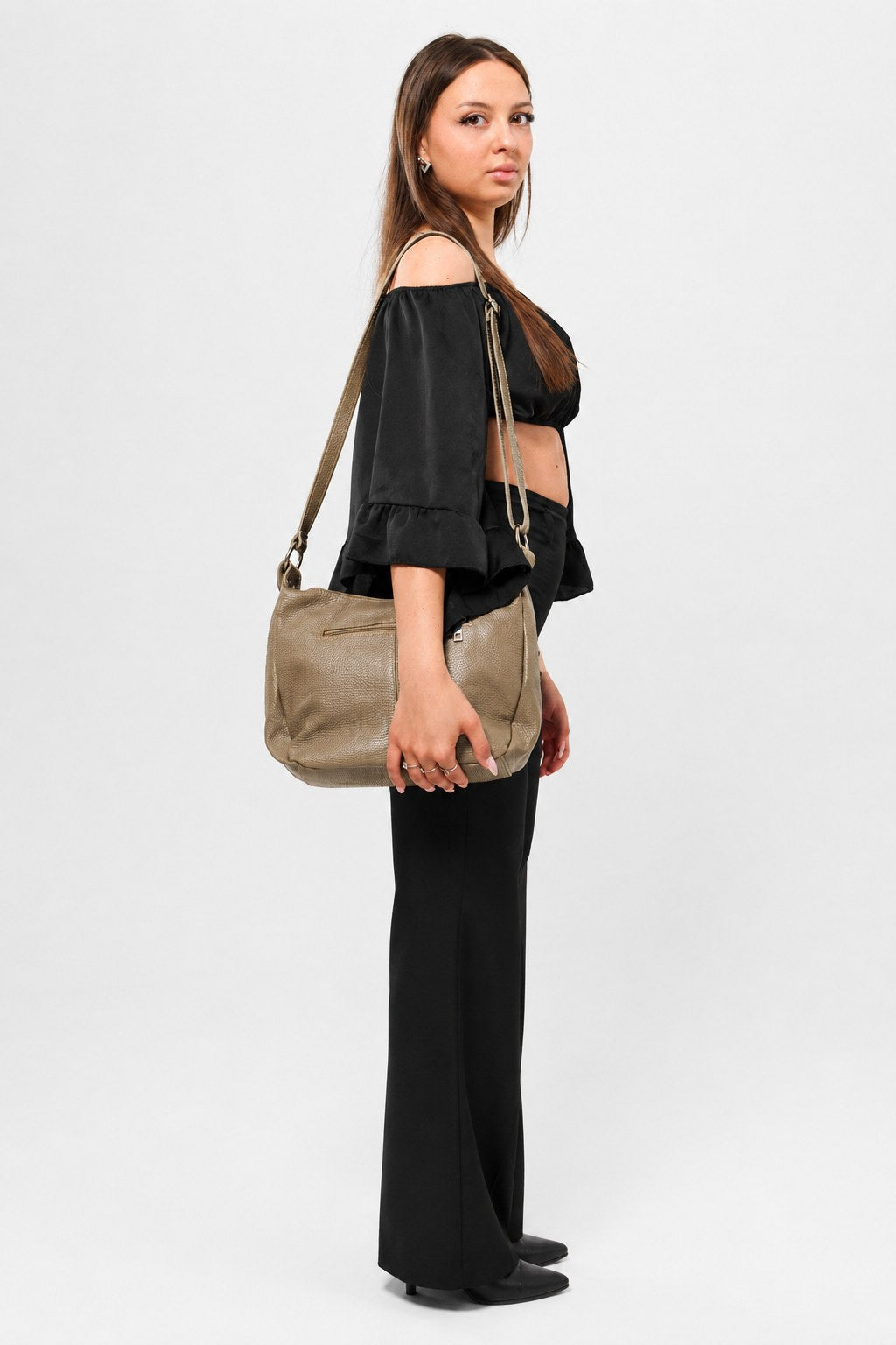 THEA — Borsa a Tracolla in Vera Pelle Taupe | Made in Italy