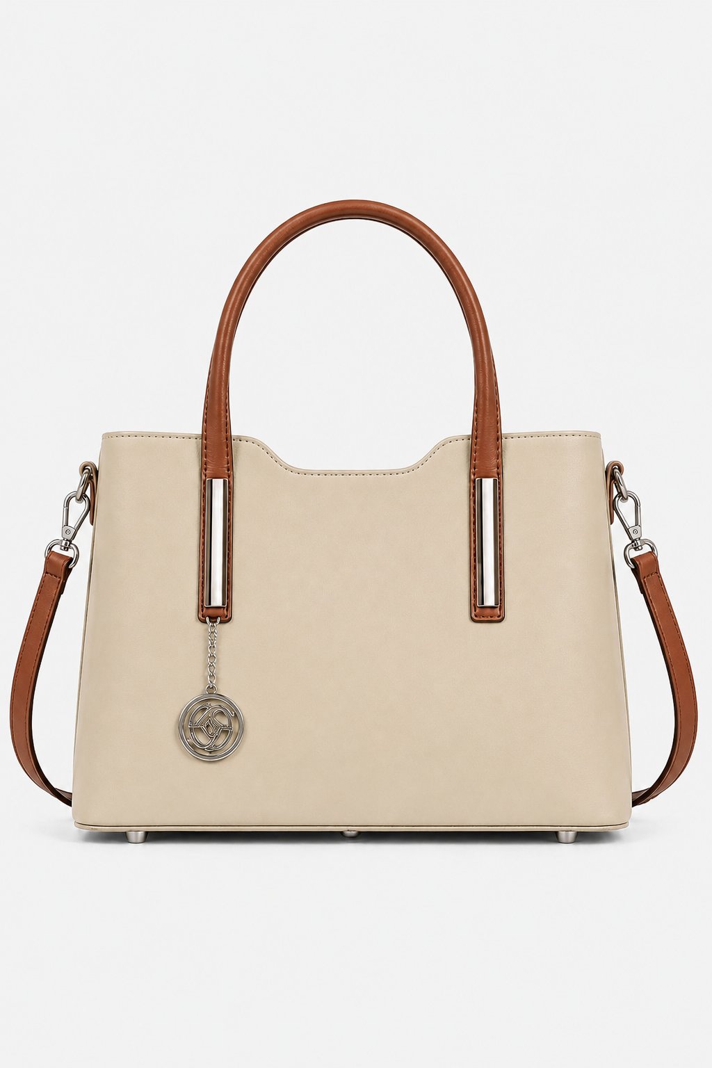 Adele women's shoulder or hand bag in genuine beige leather with cognac handles and zip