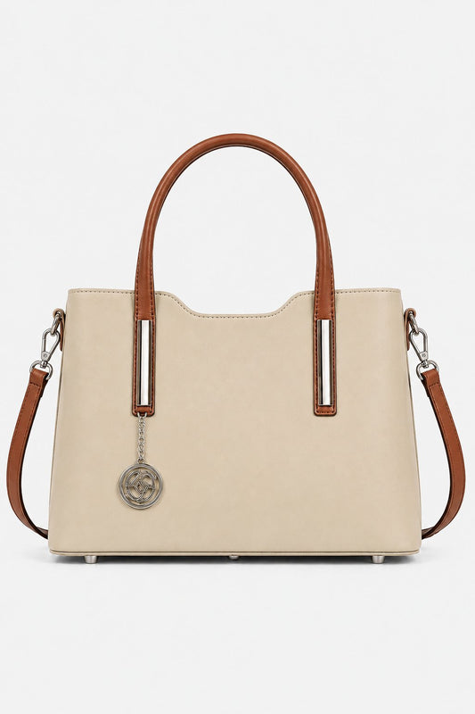 Borsa a Mano Donna ADELE in Vera Pelle Beige | Manici Cognac | Made in Italy