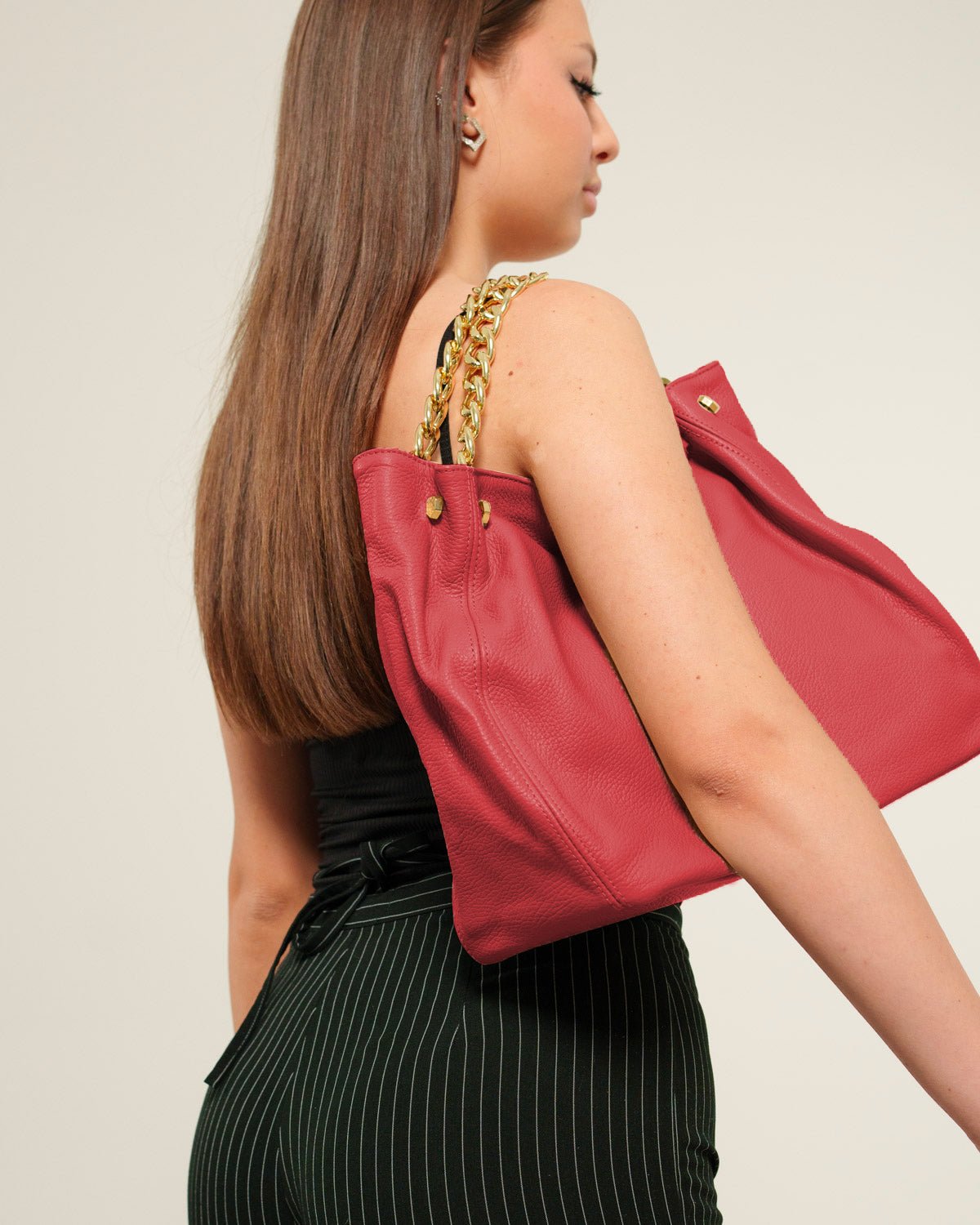 Borsa a mano Donna Valentina in vera pelle Rosso con zip - Alidiluna