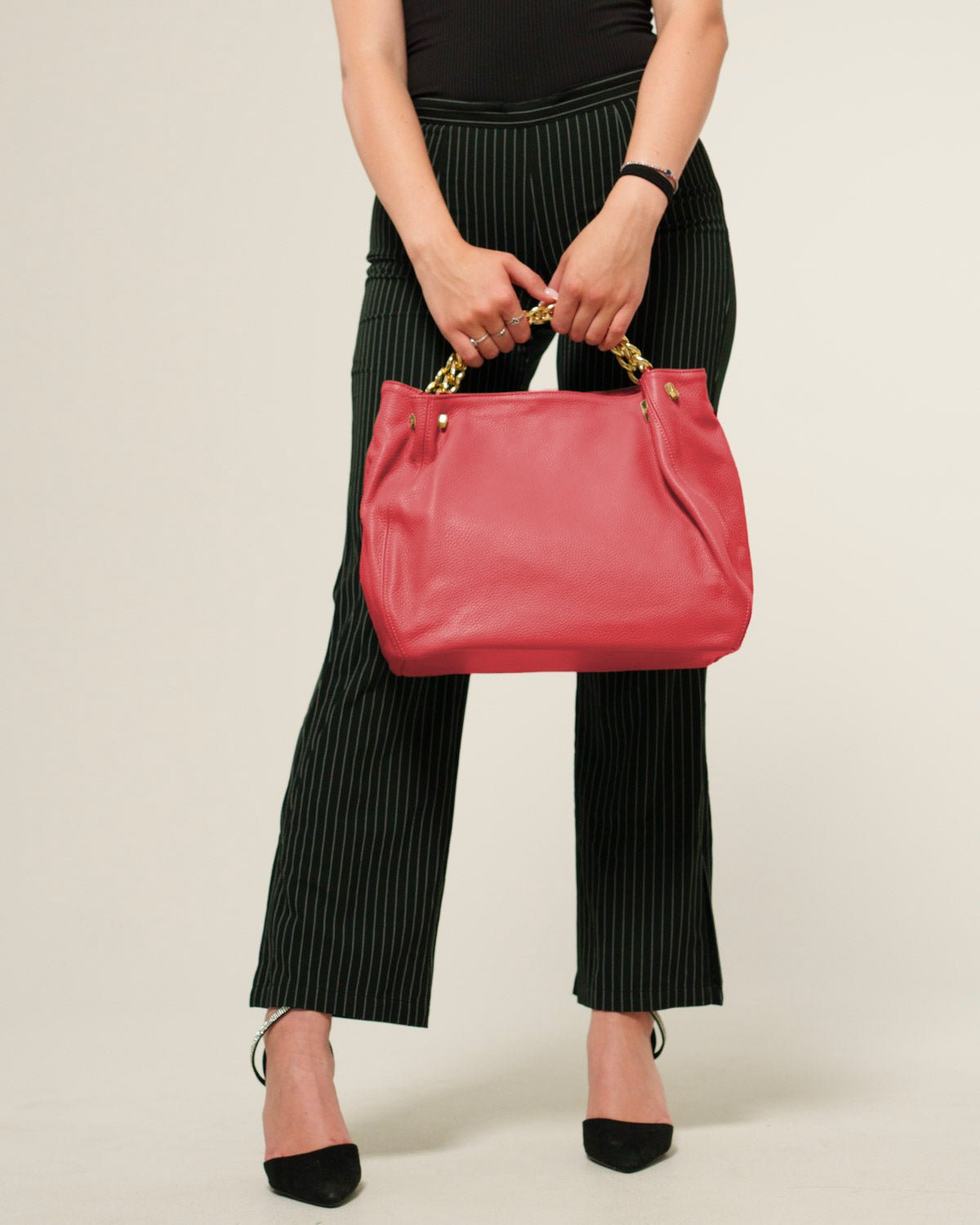 Borsa a mano Donna Valentina in vera pelle Rosso con zip - Alidiluna