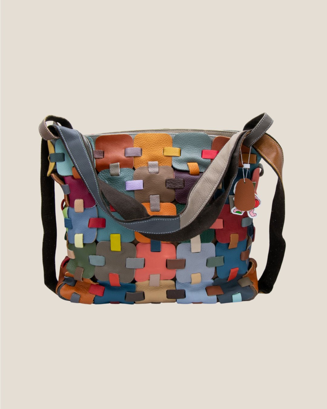 Borsa a mano e a tracolla donna in vera pelle Roberta multicolore intrecciata - Alidiluna