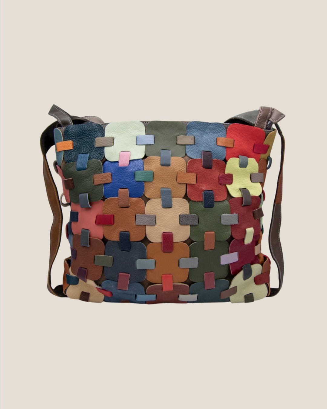Borsa a mano e a tracolla donna in vera pelle Roberta multicolore intrecciata - Alidiluna