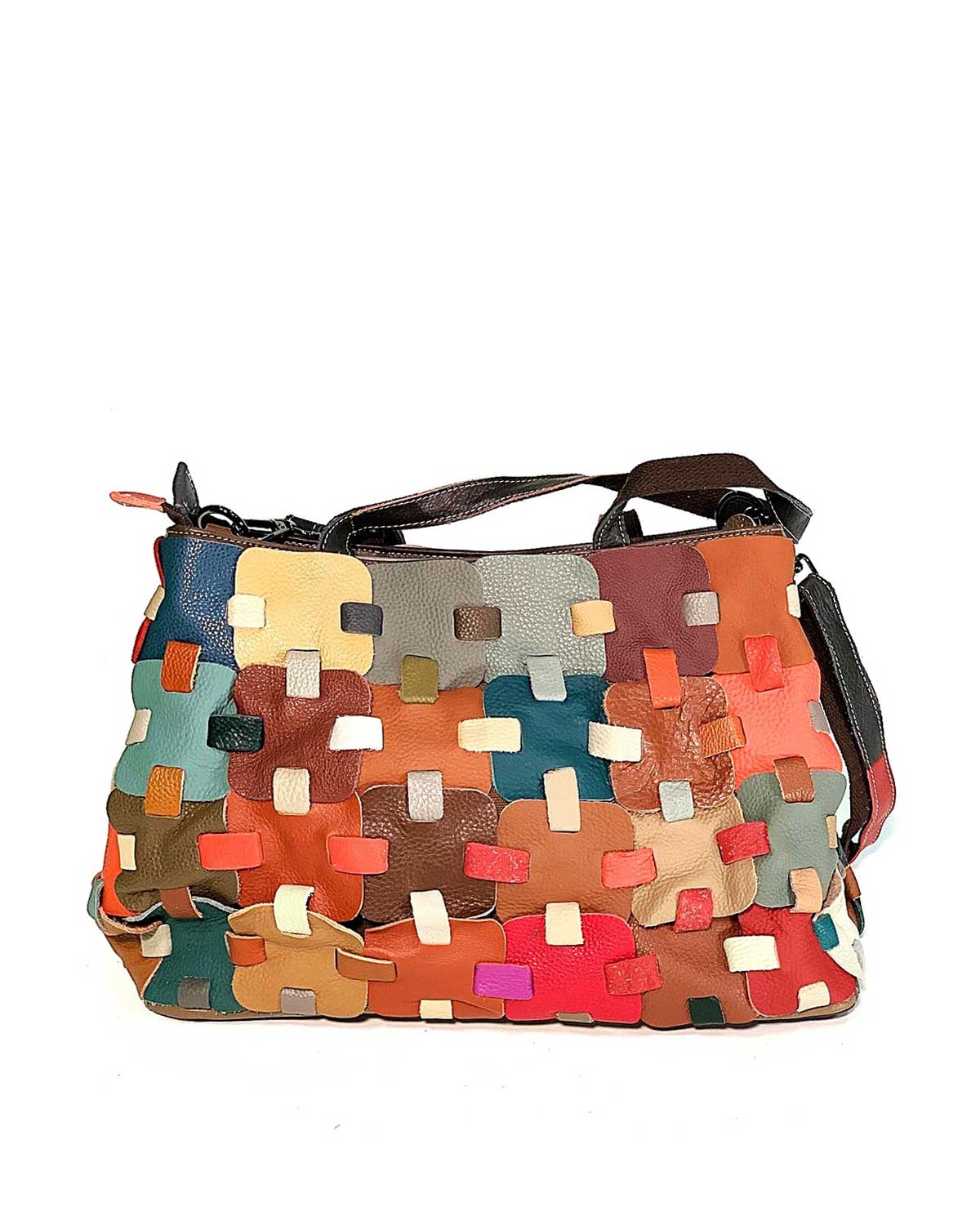 Borsa a mano e a tracolla donna in vera pelle Roberta multicolore intrecciata - Alidiluna