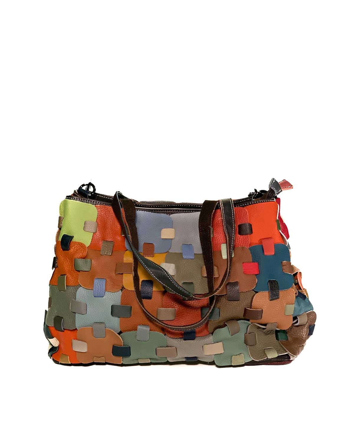 Borsa a mano e a tracolla donna in vera pelle Roberta multicolore intrecciata - Alidiluna