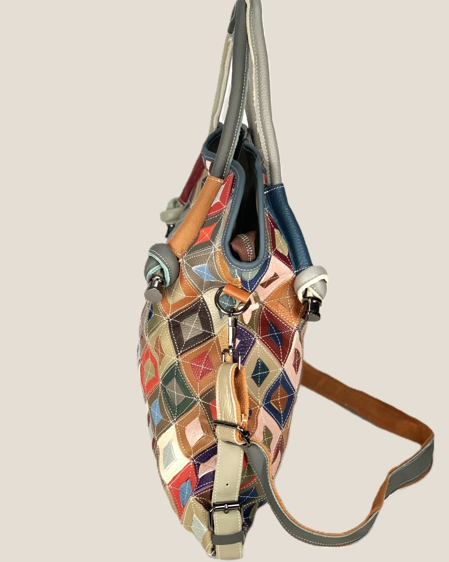 Borsa a mano spalla tracolla shopper donna Kamala in vera pelle Multicolore rombo - Alidiluna