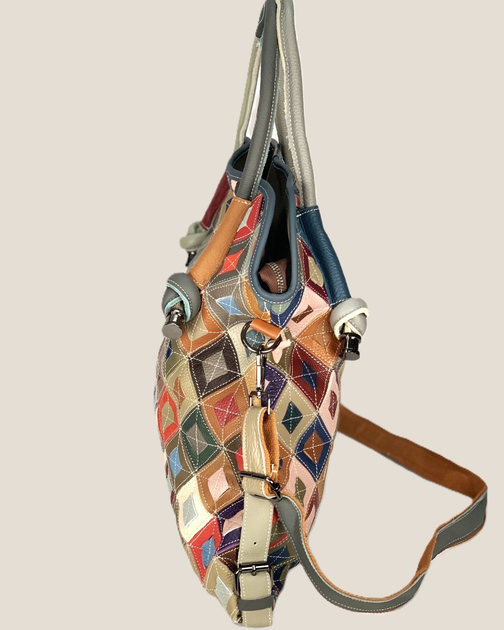 Borsa a mano spalla tracolla shopper donna Kamala in vera pelle Multicolore rombo - Alidiluna