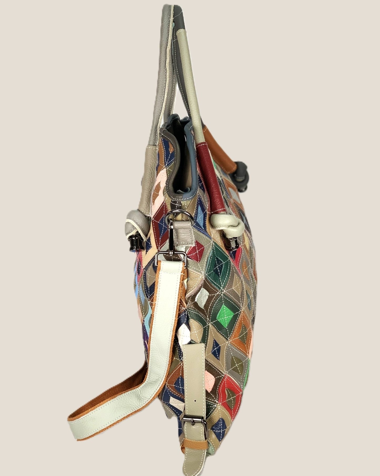 Borsa a mano spalla tracolla shopper donna Kamala in vera pelle Multicolore rombo - Alidiluna