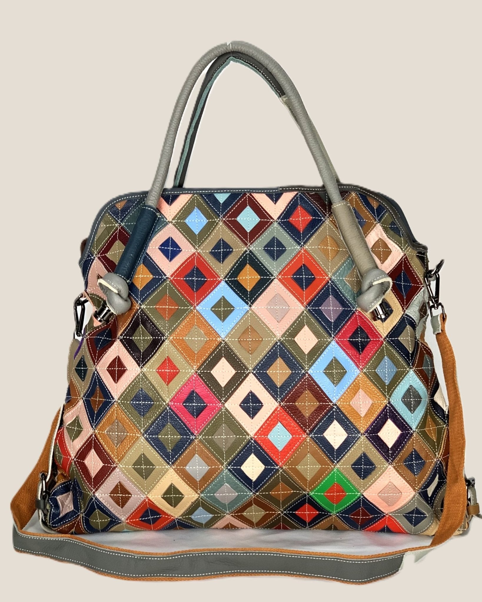 Borsa a mano spalla tracolla shopper donna Kamala in vera pelle Multicolore rombo - Alidiluna