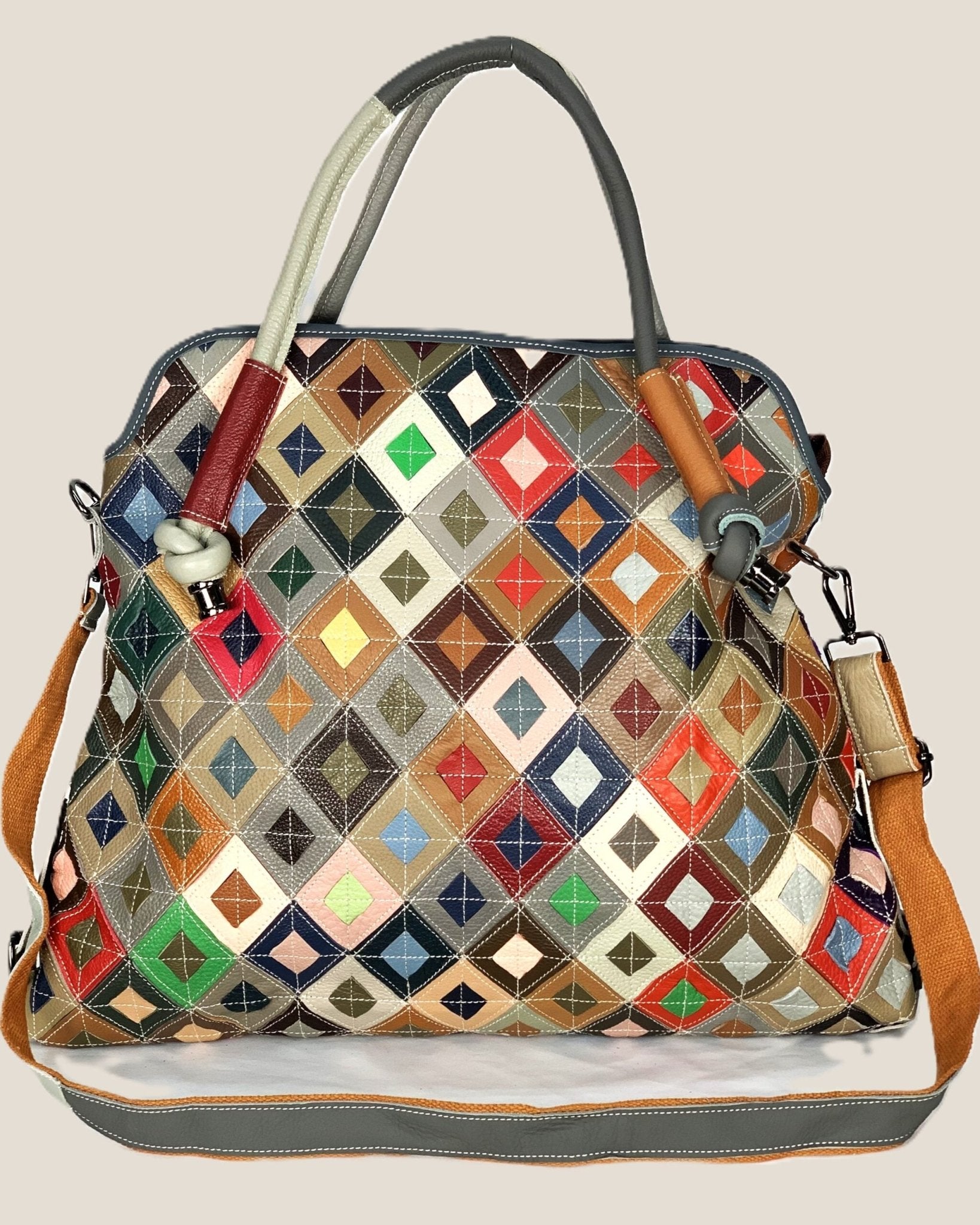 Borsa a mano spalla tracolla shopper donna Kamala in vera pelle Multicolore rombo - Alidiluna