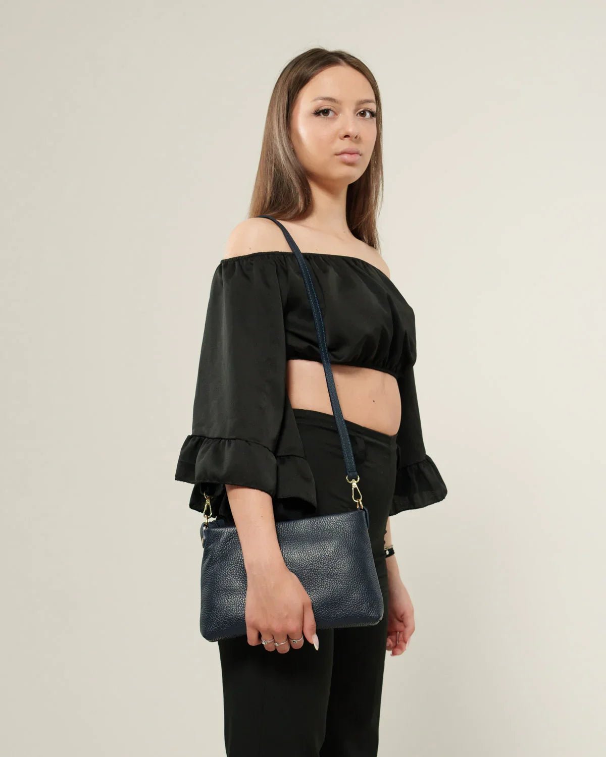 Borsa donna Alessandra in vera pelle Blu Navy con catena pochette - Alidiluna