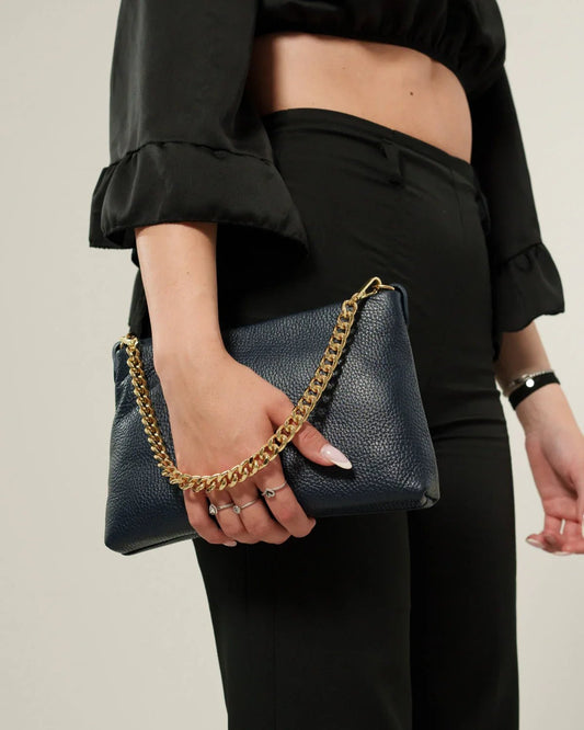 Borsa donna Alessandra in vera pelle Blu Navy con catena pochette - Alidiluna