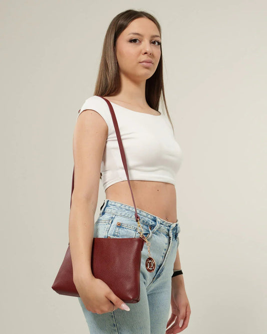 Borsa Donna Alessandra Vera Pelle Bordeaux Pochette - Alidiluna